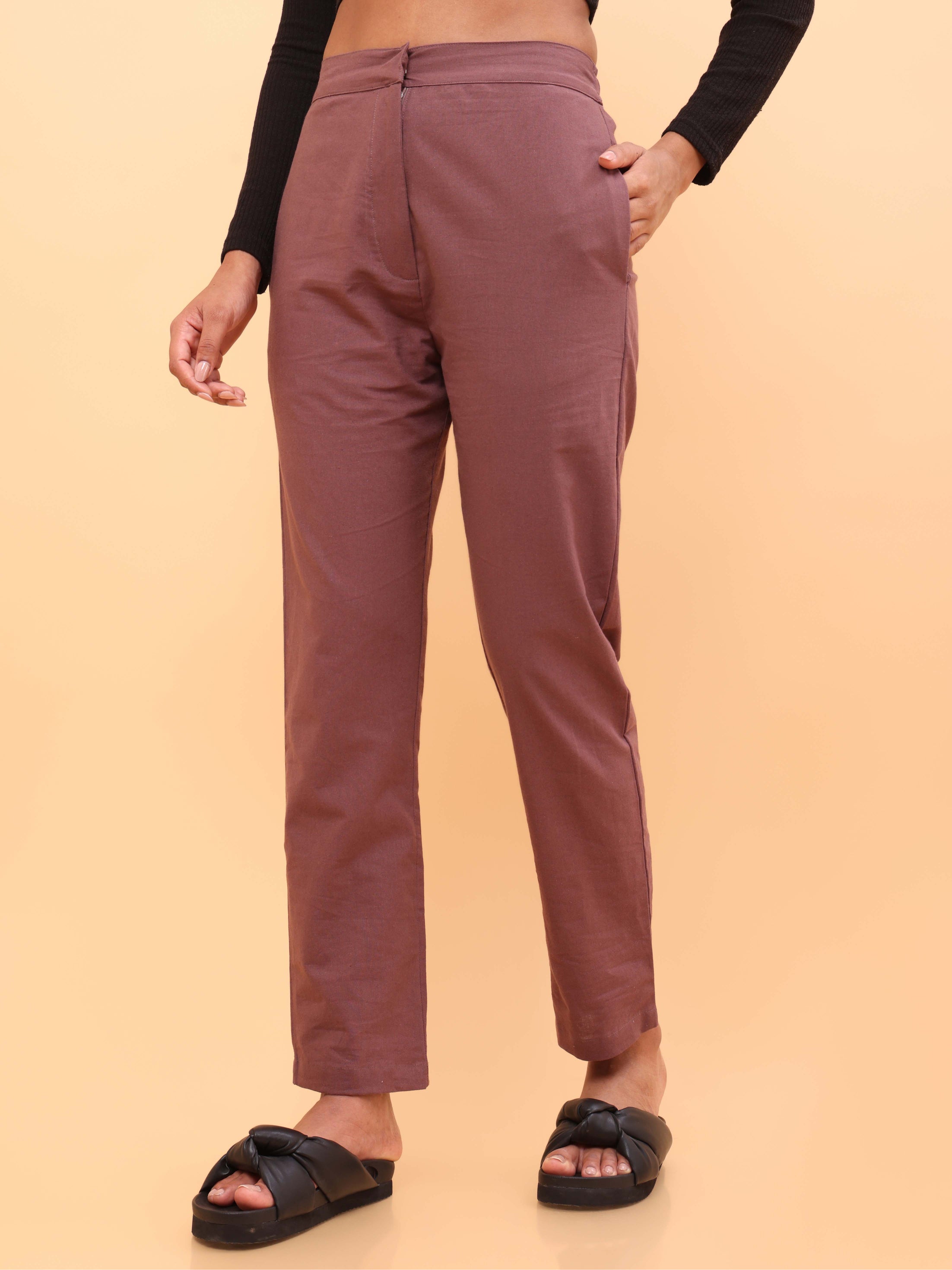 Brown Straight Cotton Pants