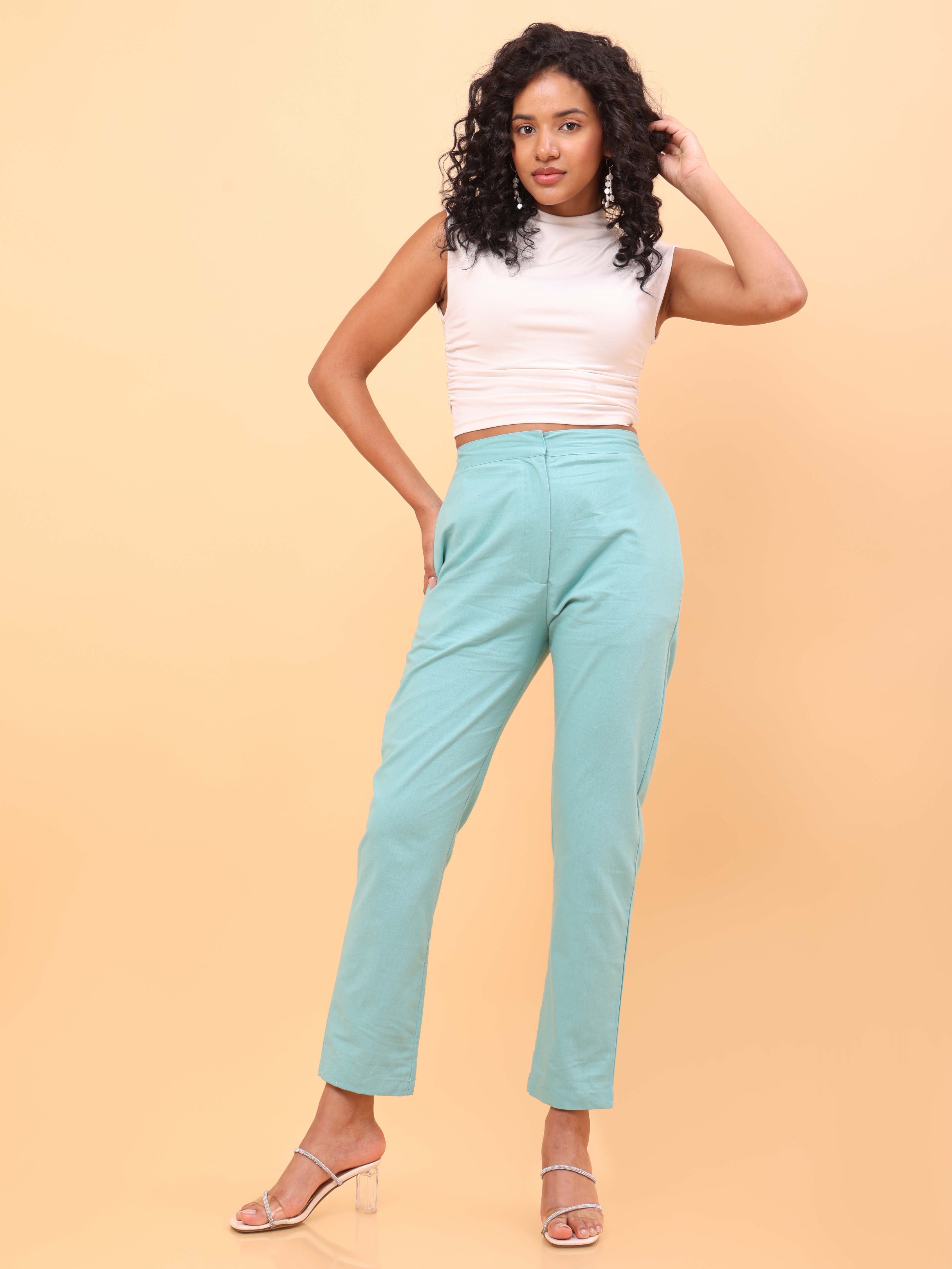 Aqua Blue Straight Pants