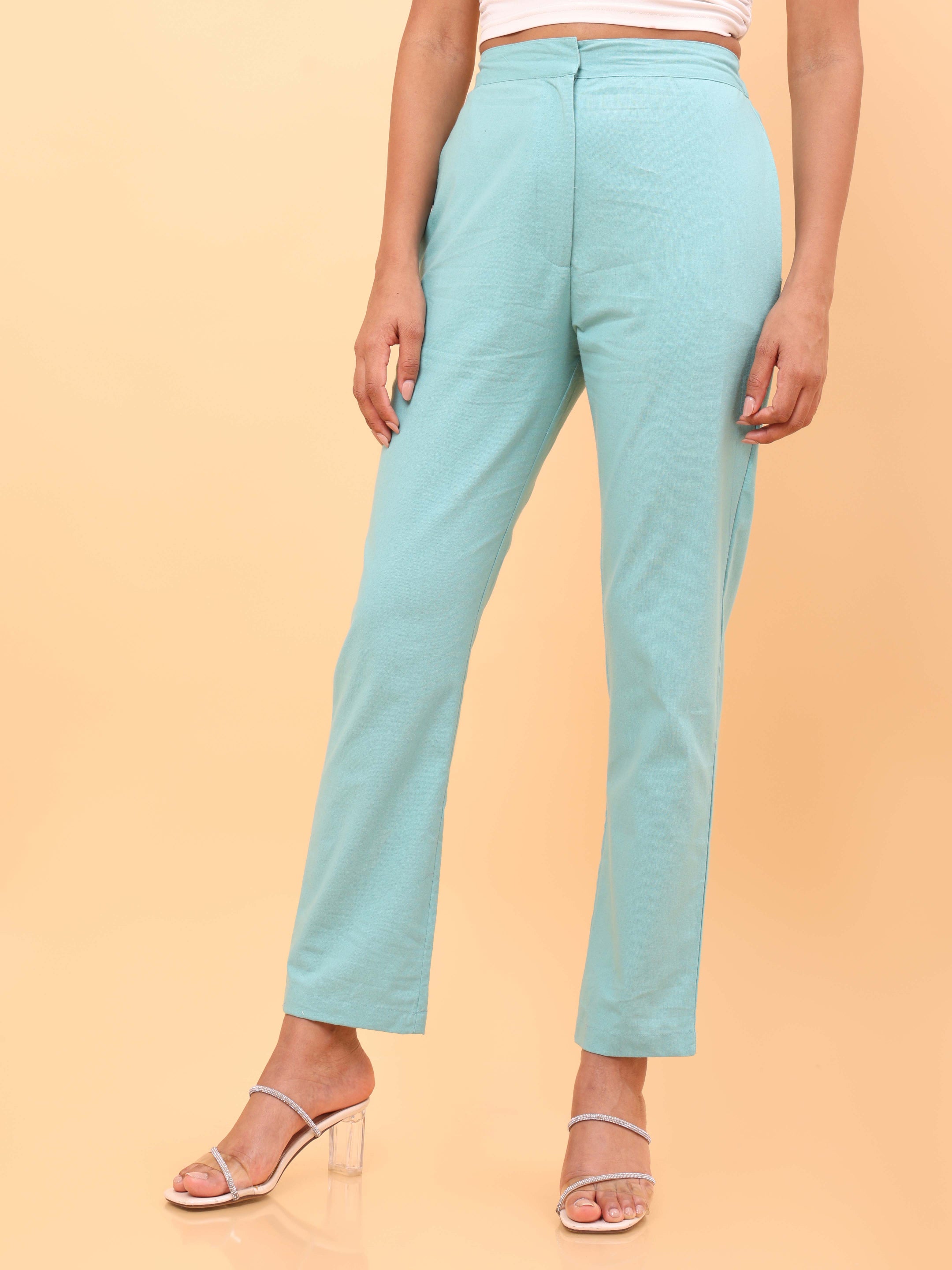 Aqua Blue Straight Pants