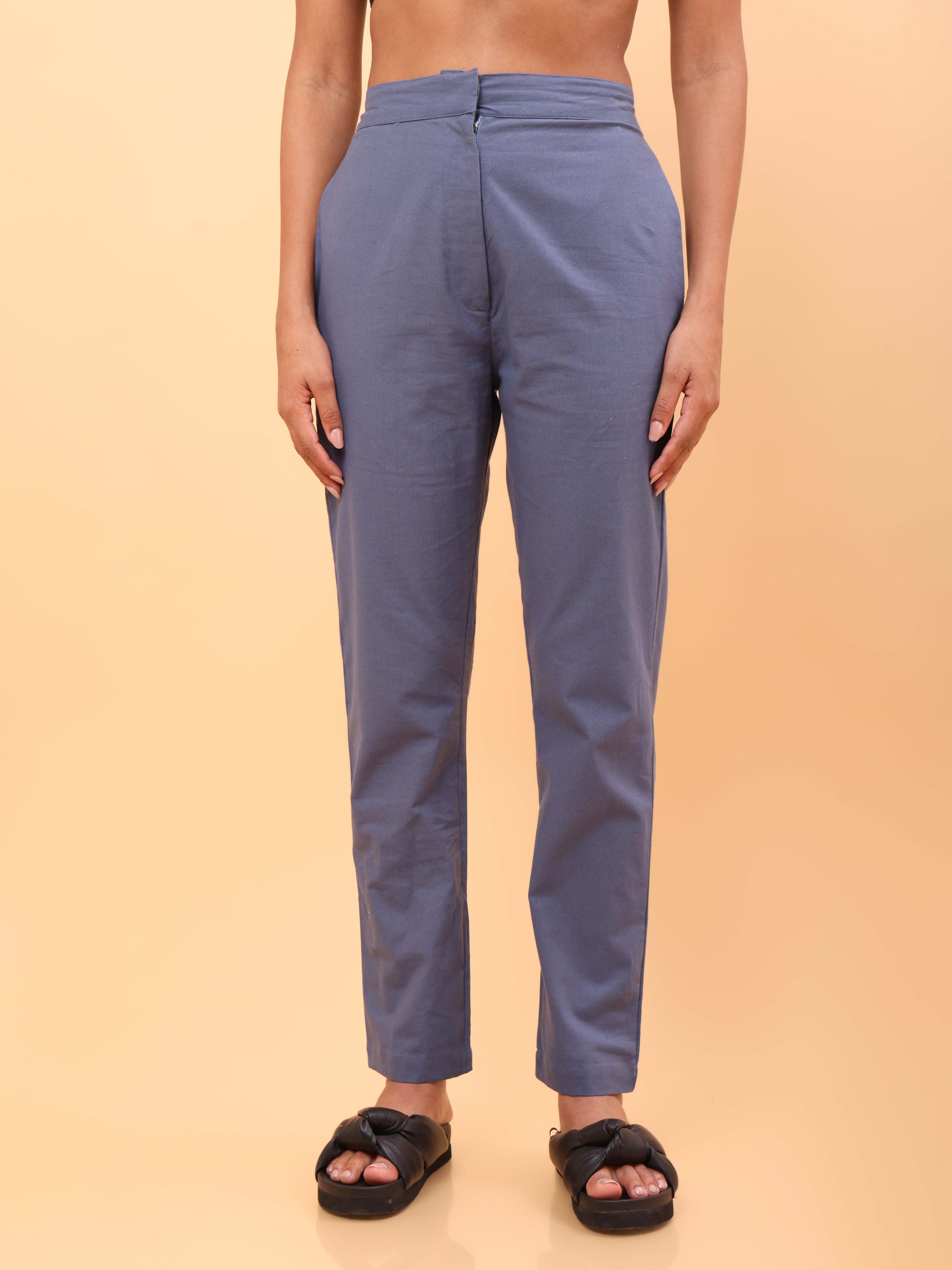 Light Blue Straight Cotton Pants