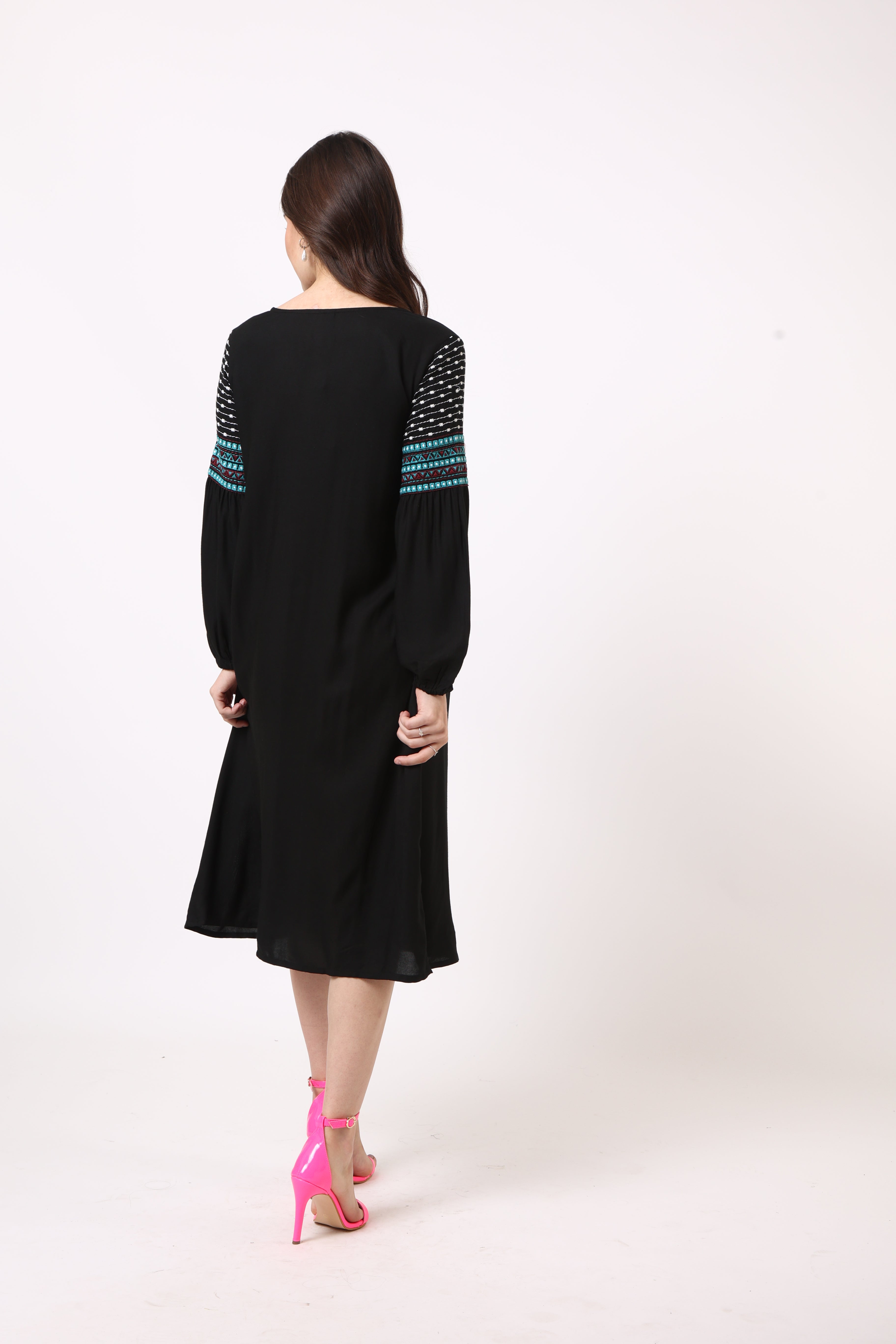 Black Dress With Embroidered Sleeves