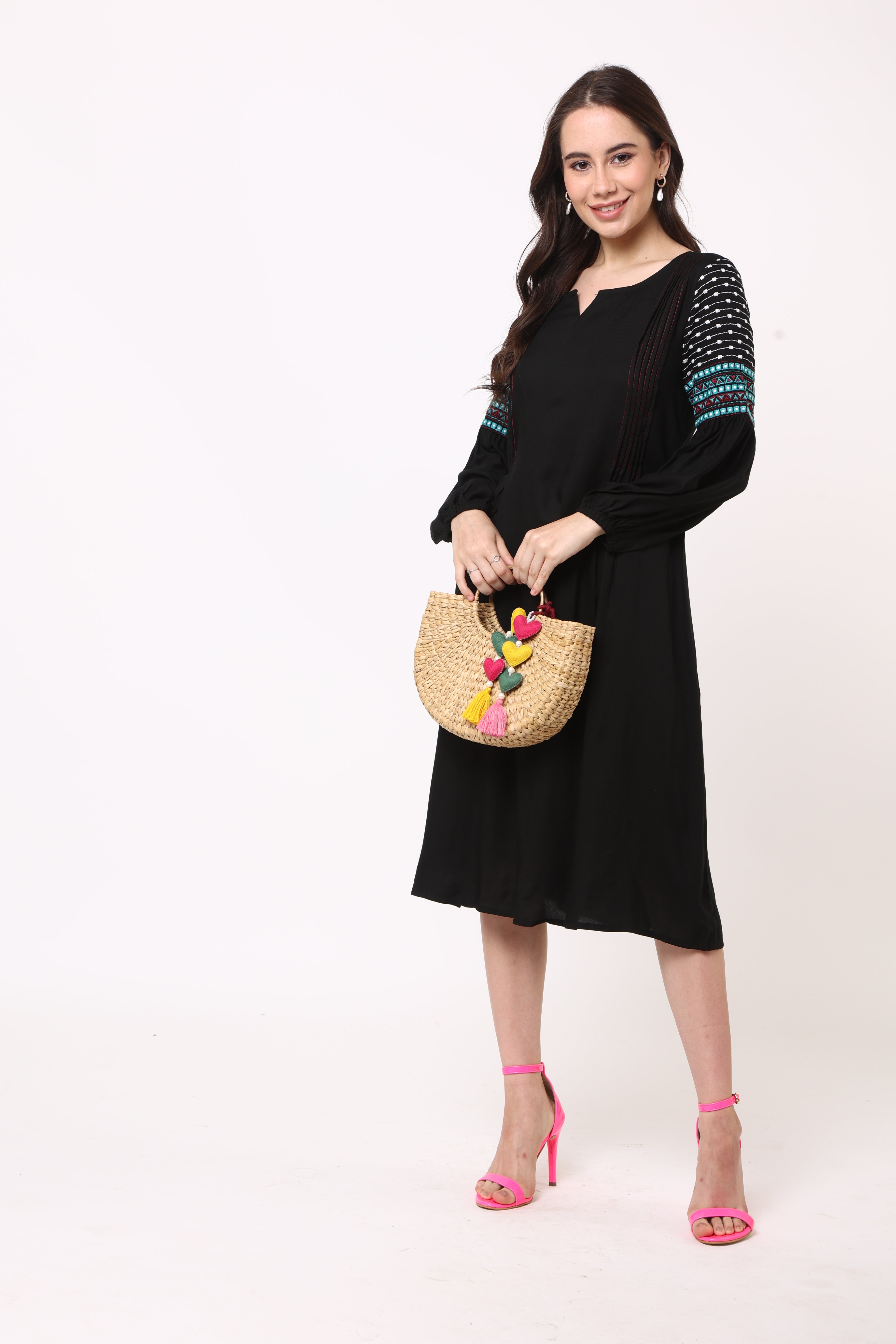 Black Dress With Embroidered Sleeves