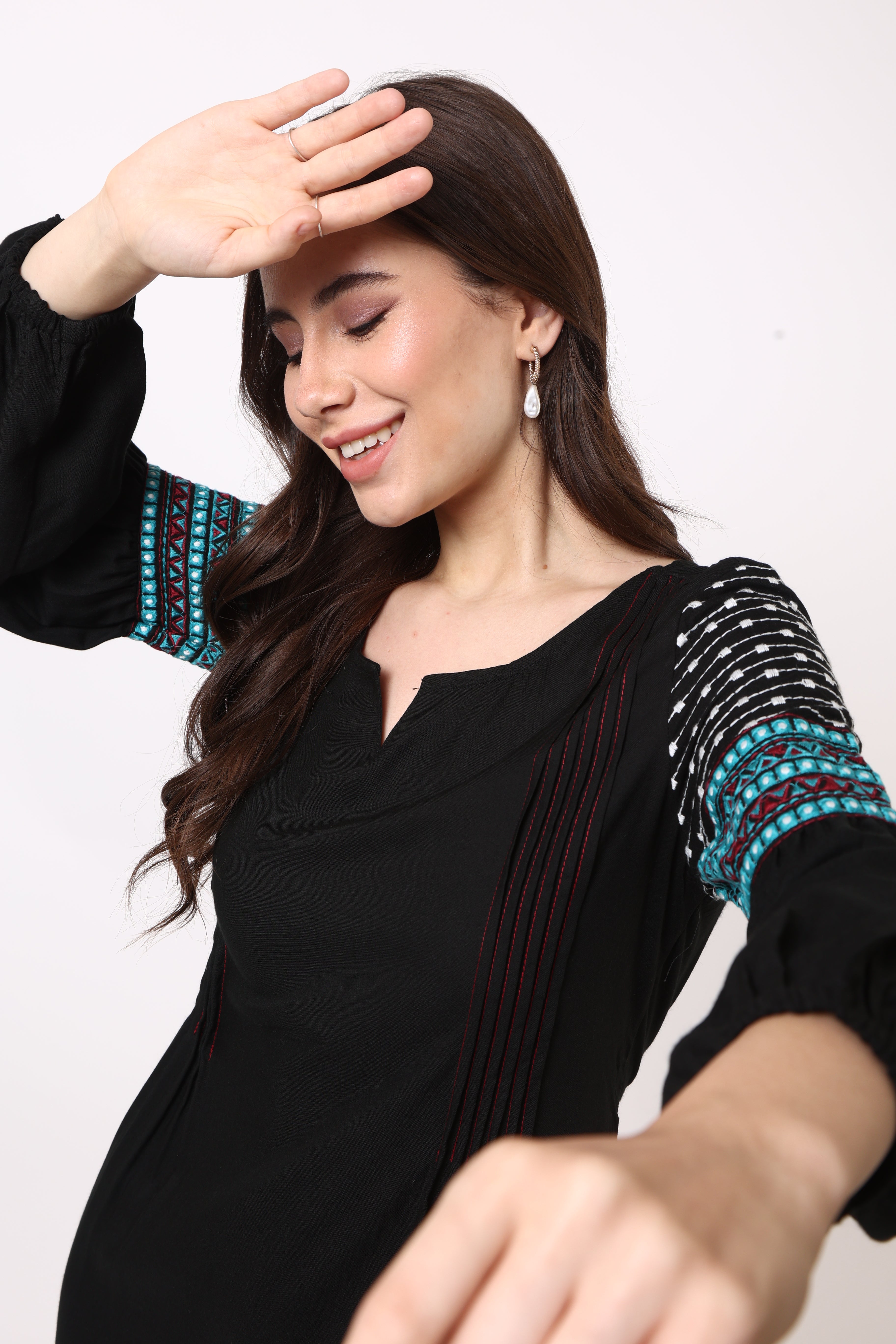 Black Dress With Embroidered Sleeves | Untung Black Dress With Embroidered Sleeves | Untung