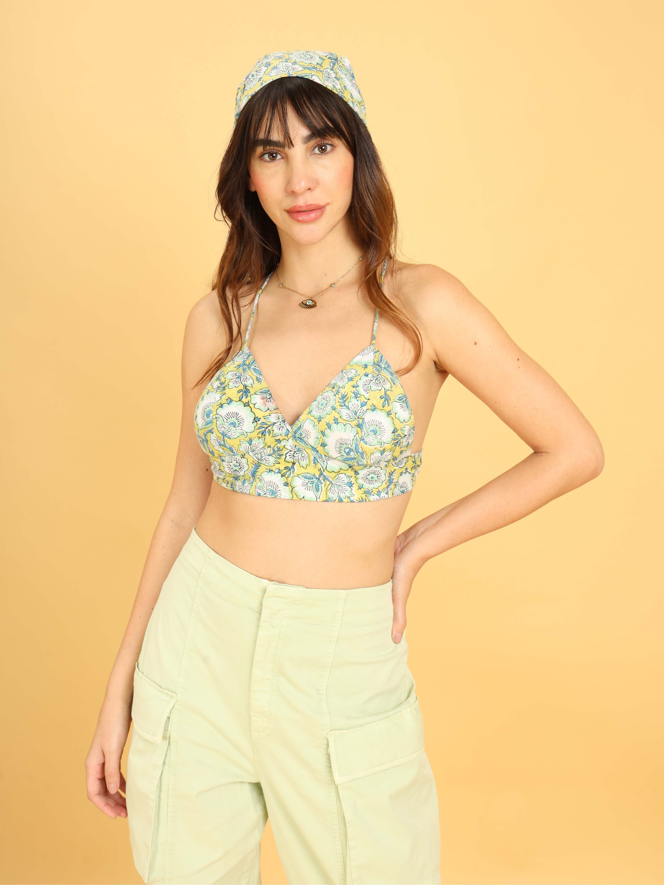 Grishma Bralette, Multicolor Floral Bralette With Tie Up Detail And  Embroidered Tassels