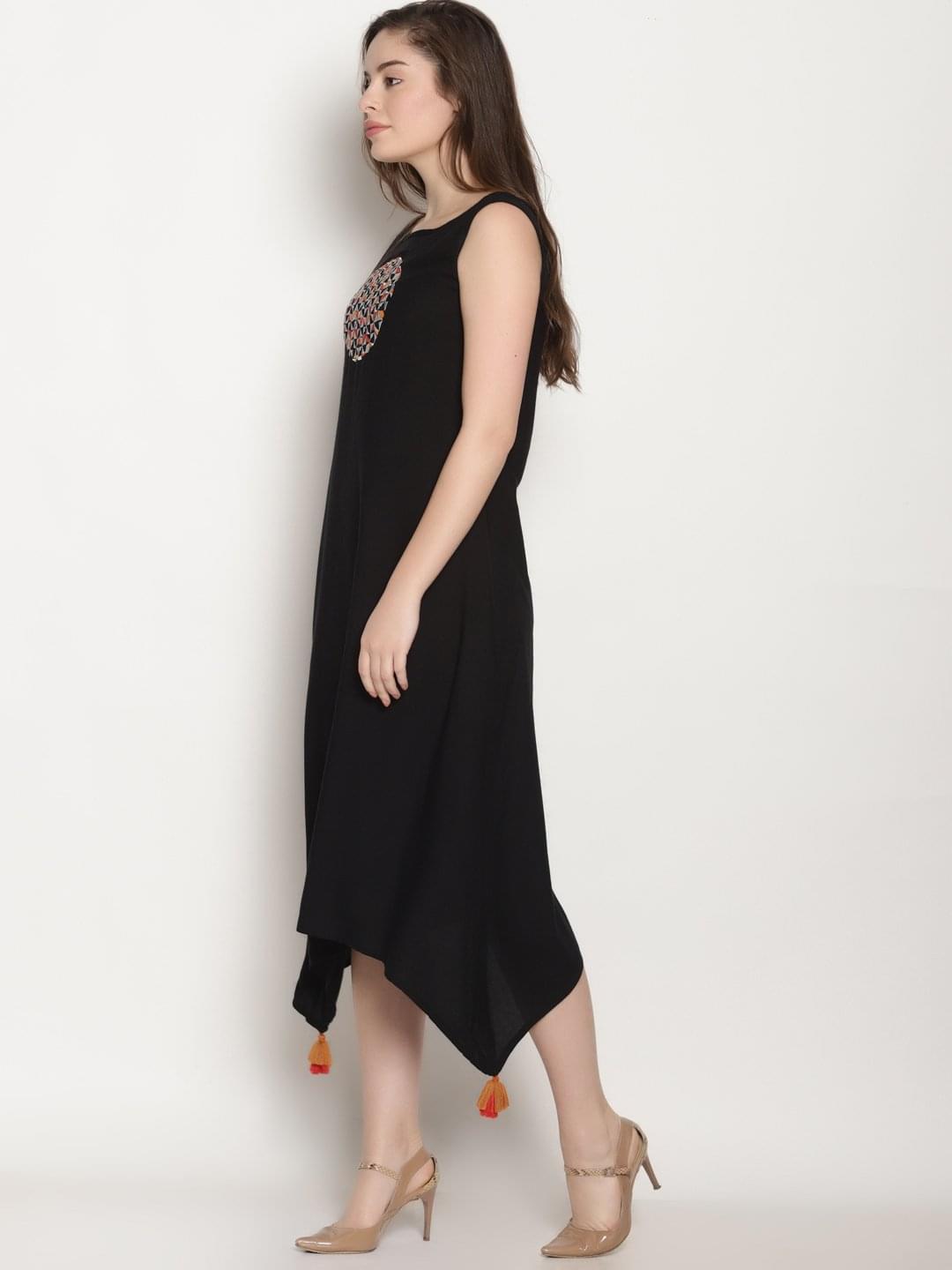 Black Embroidered Long Dress