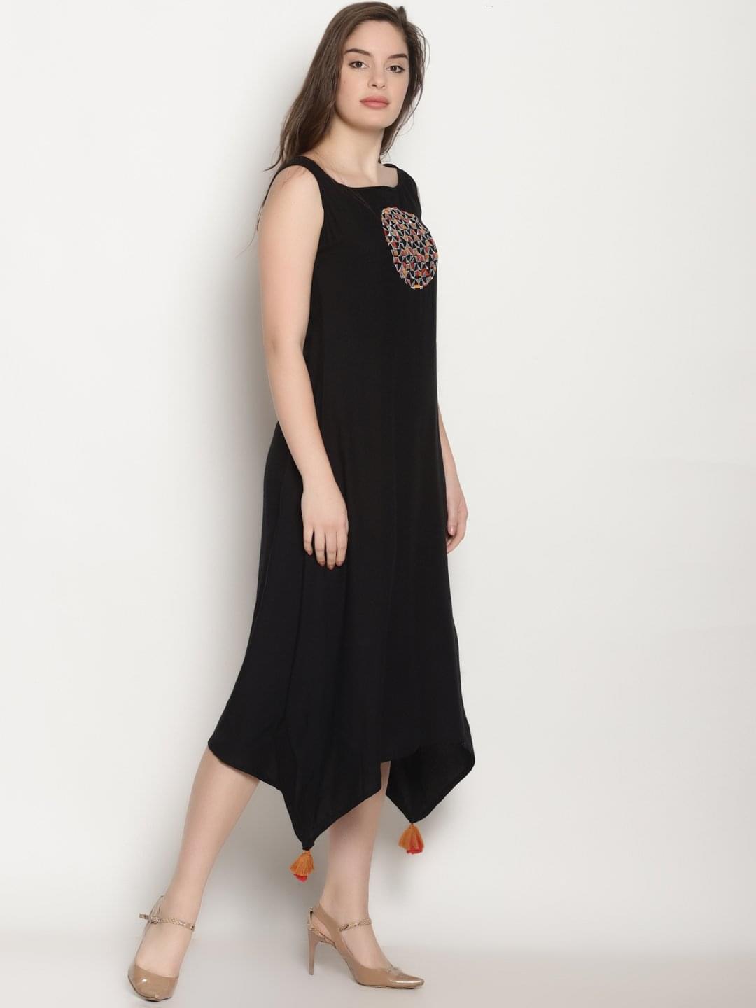 Black Embroidered Long Dress