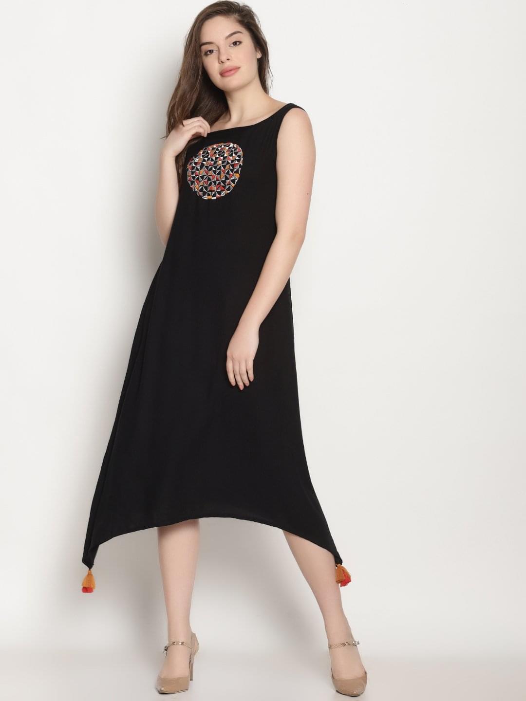 Black Embroidered Long Dress
