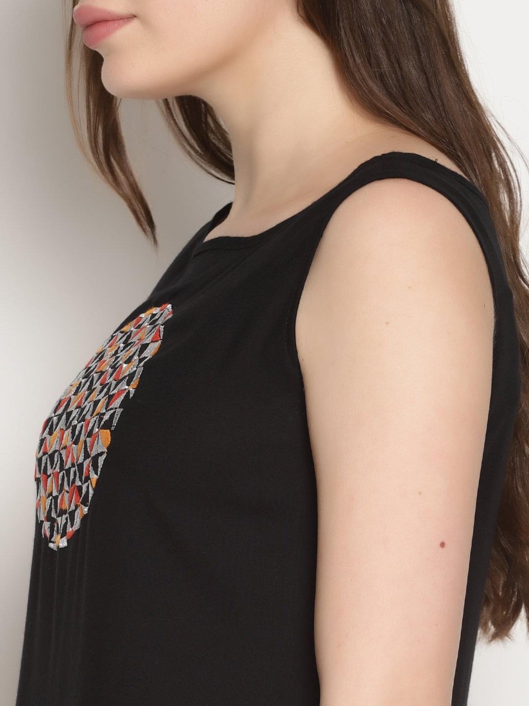Black Embroidered Long Dress