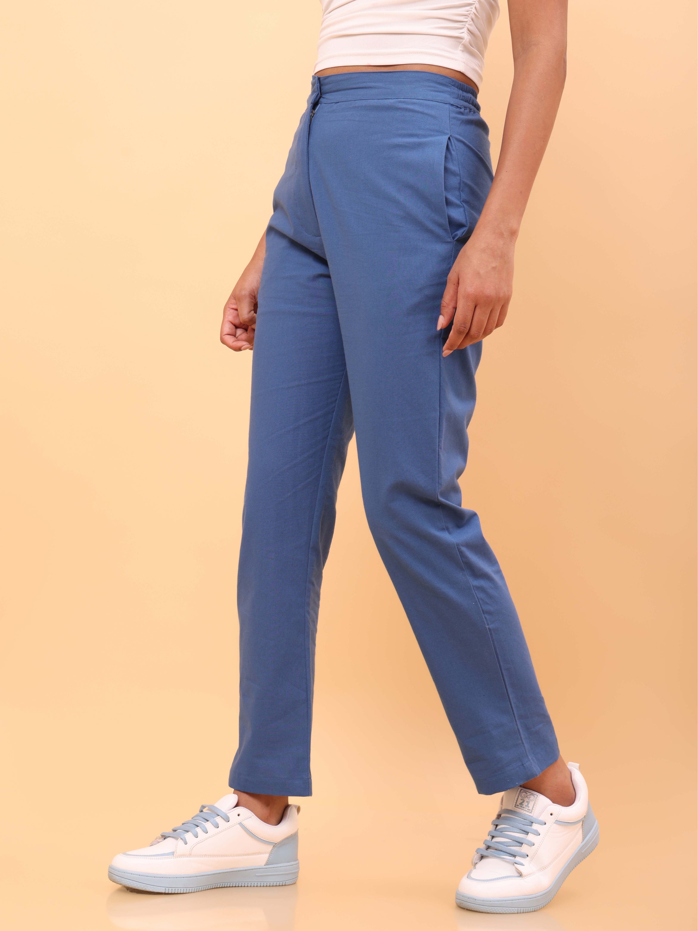 Blue Straight Cotton Pants