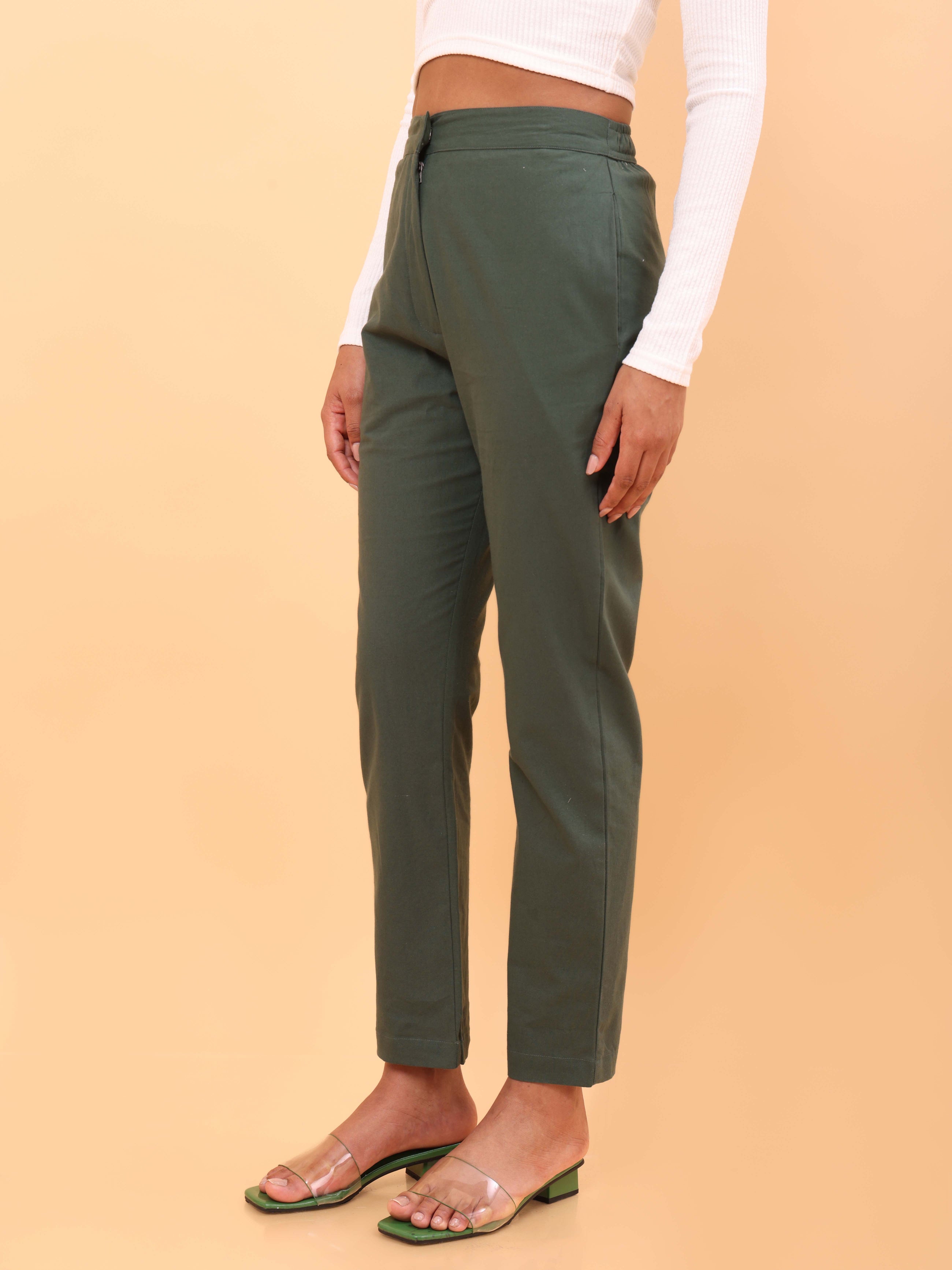 Green Straight Cotton Pants