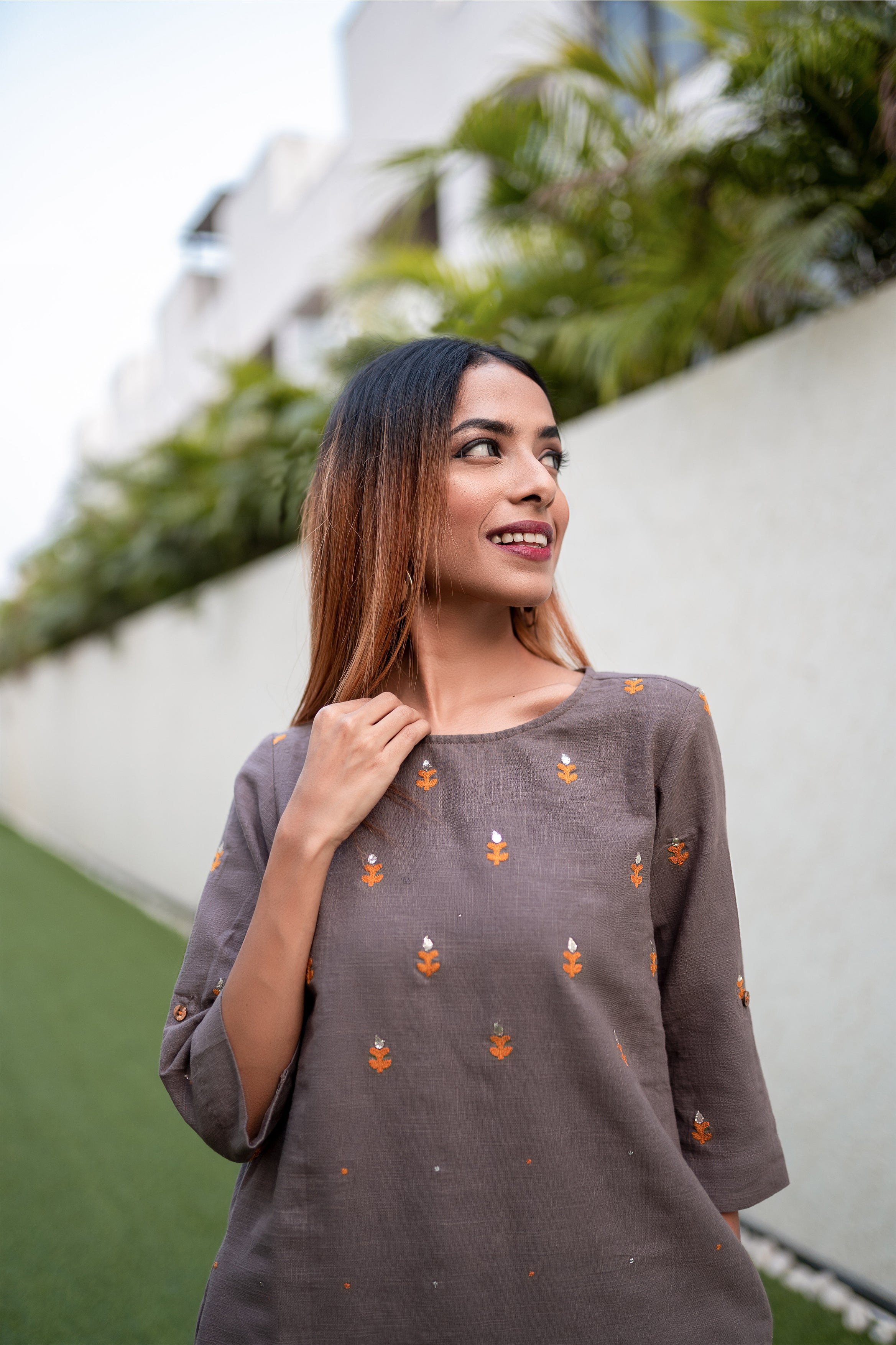Grey Dress With Gota Embroidery