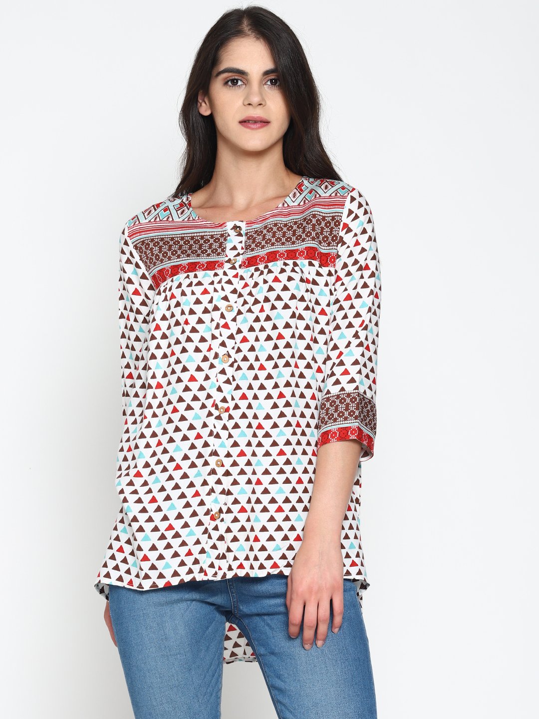 White Printed Front Open Top | Untung