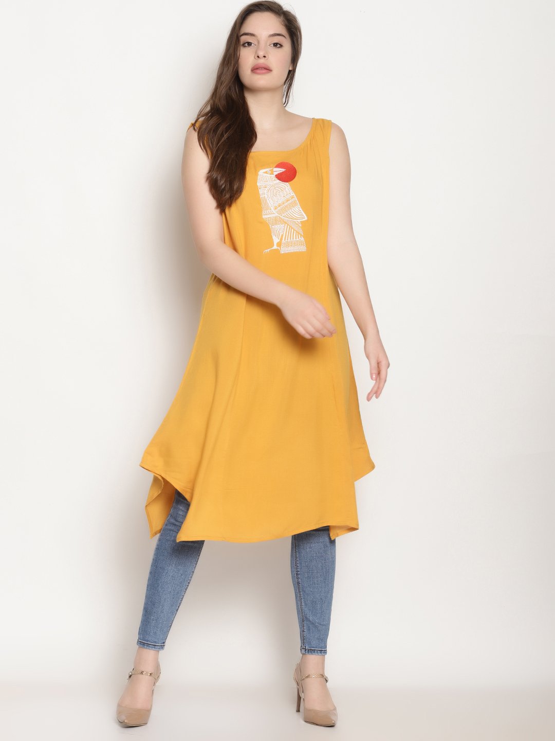 Yellow Embroidered Asymmetrical Kurta | Untung