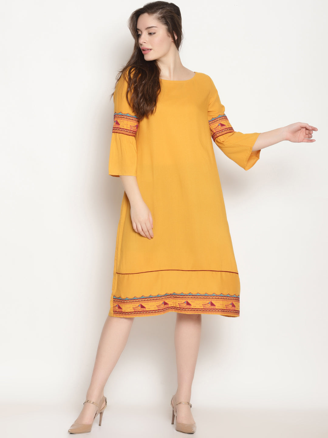 Yellow Embroidered Dress | Untung