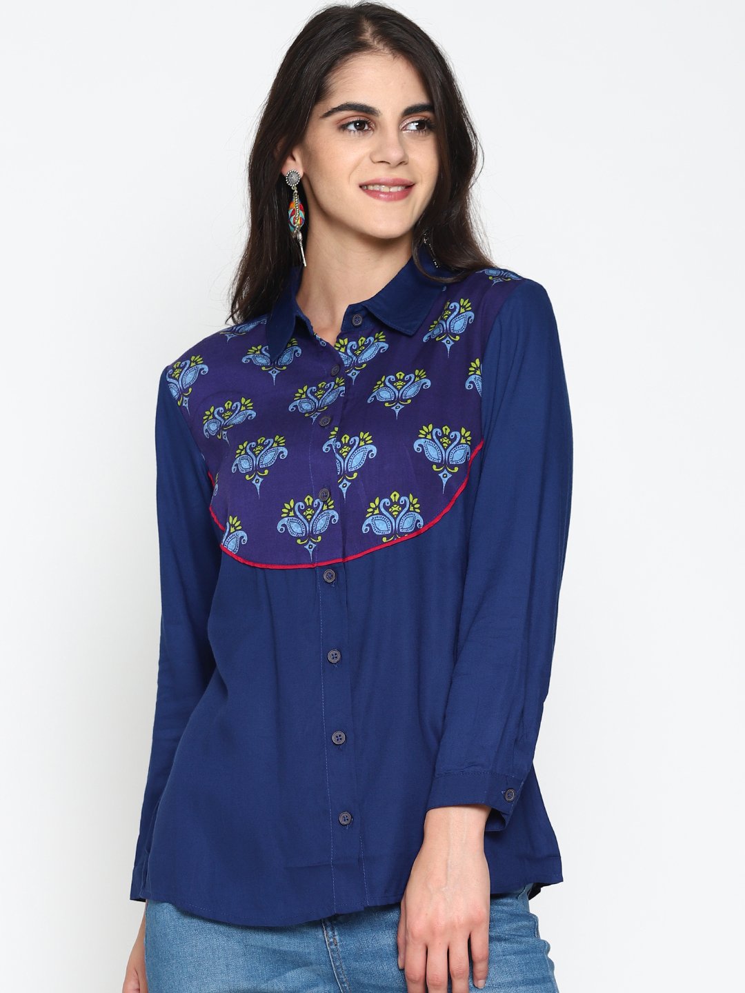 Blue Navy Blue Shirt With Printed Yoke | Untung