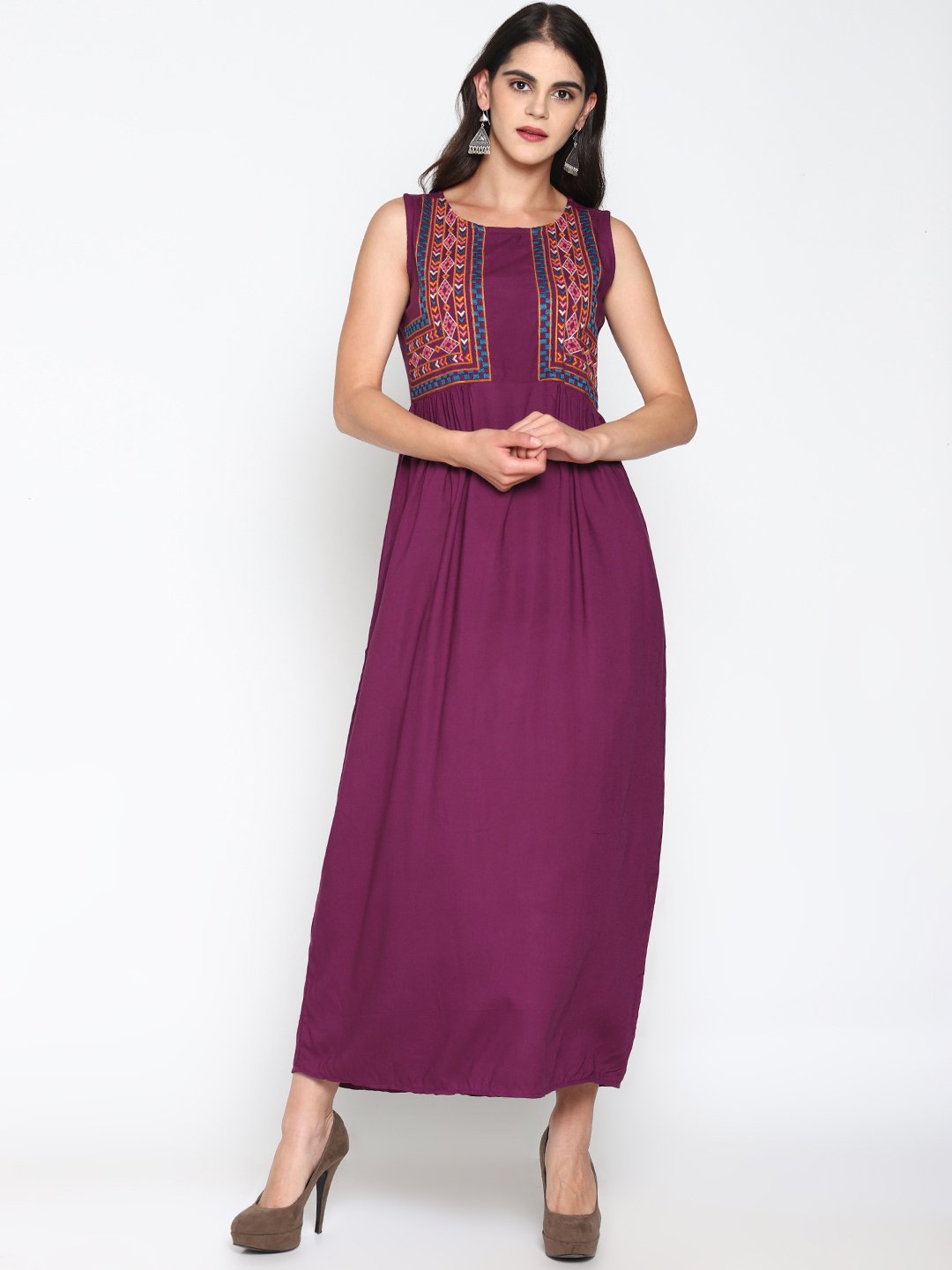 Purple Embroidered Maxi Dress | Untung