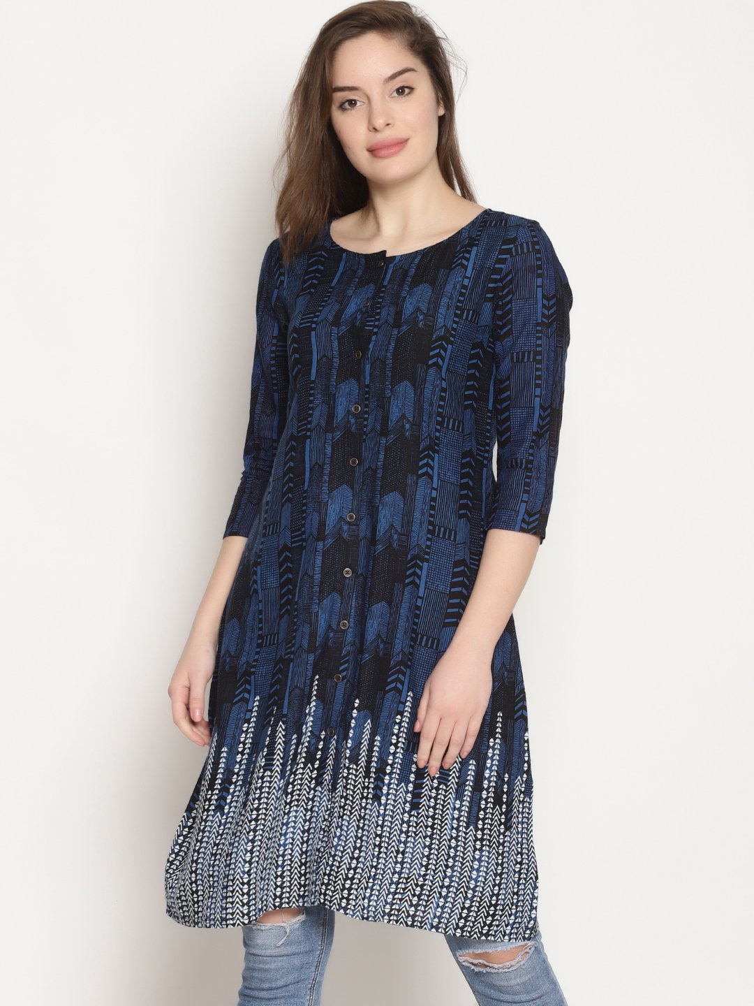 Blue White Printed Kurta | Untung