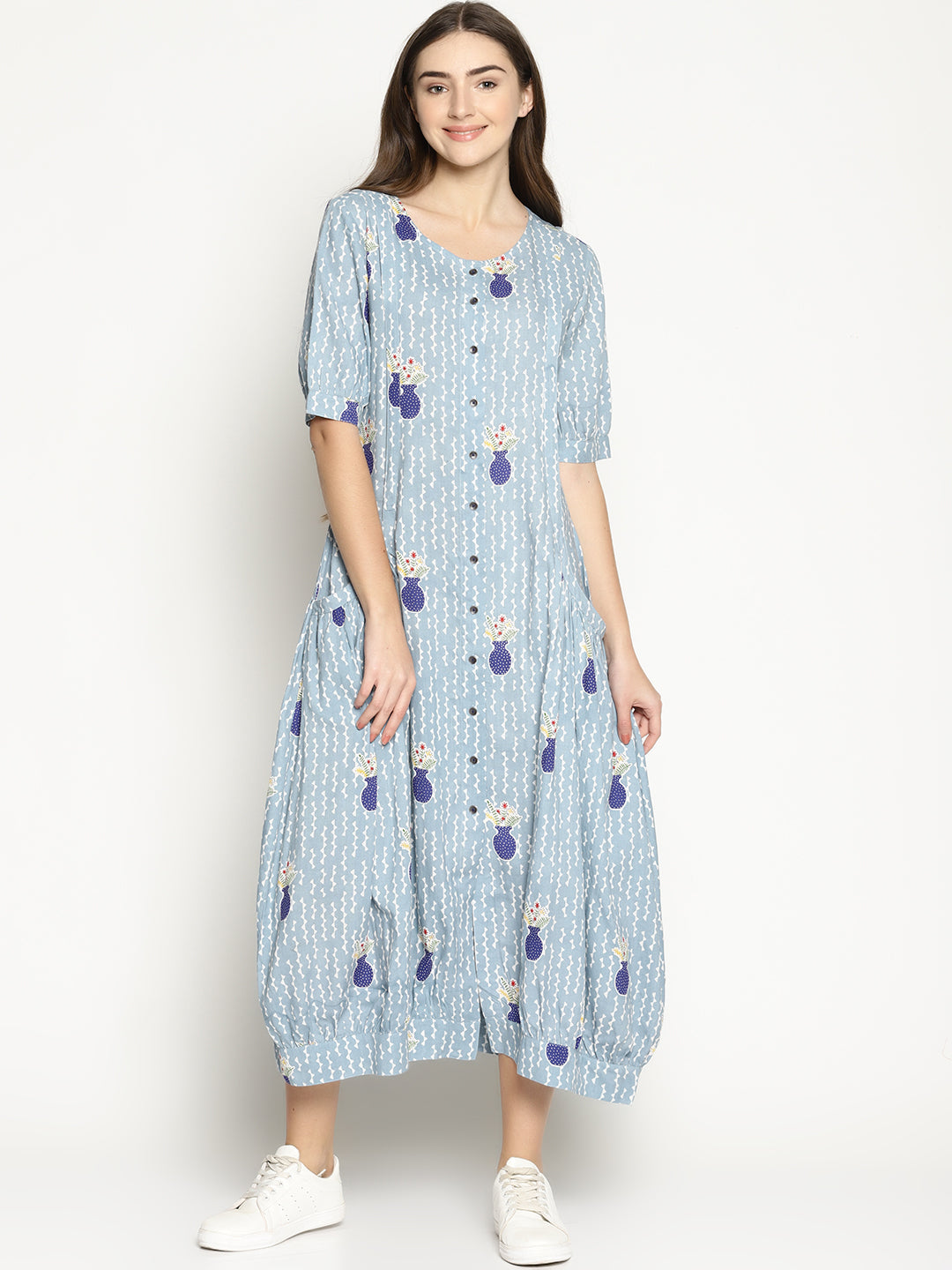 Grey Vase Printed Jhabla Dress | Untung