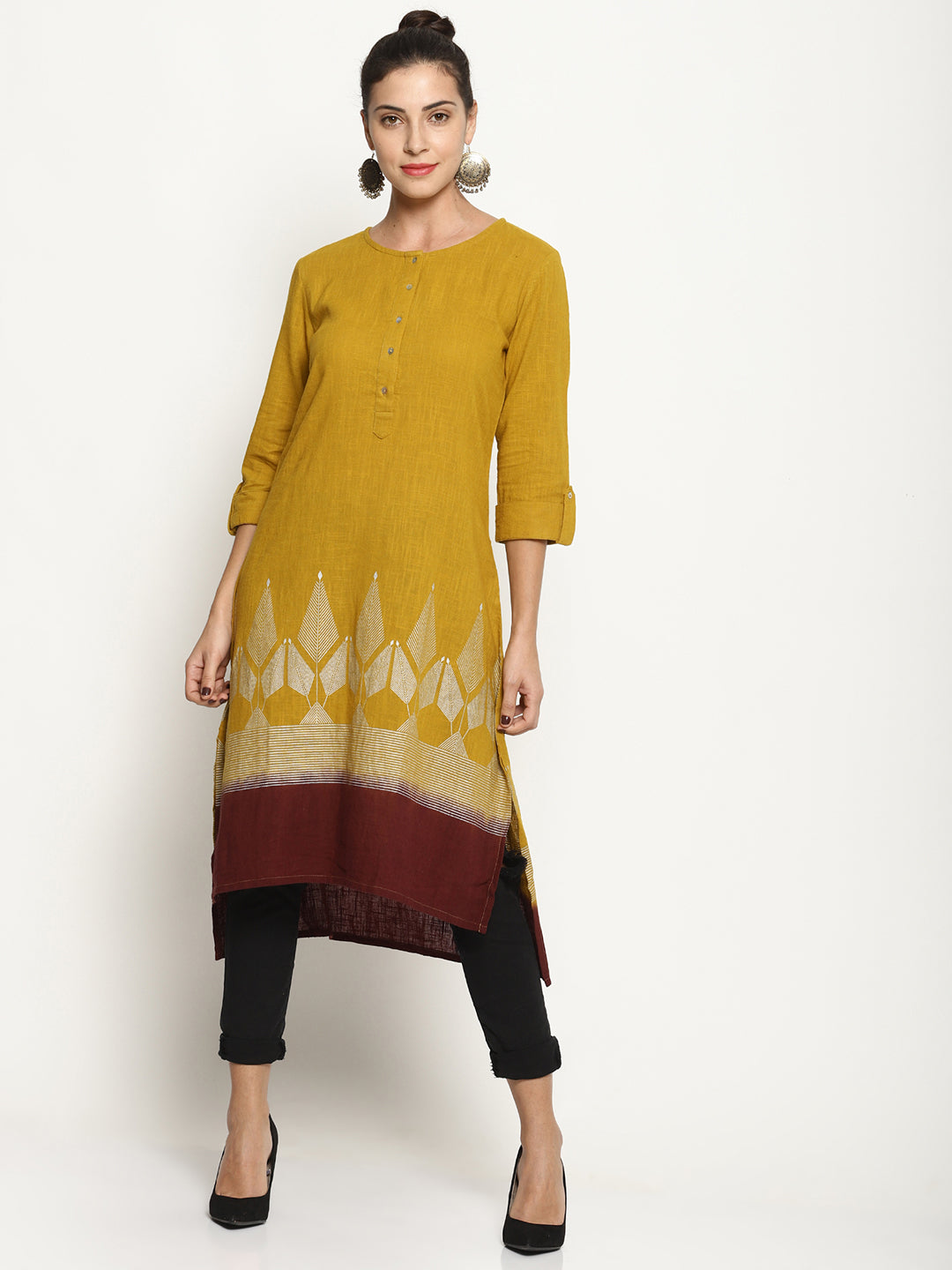 Yellow Dip Dye Kurta With Khadi Print | Untung