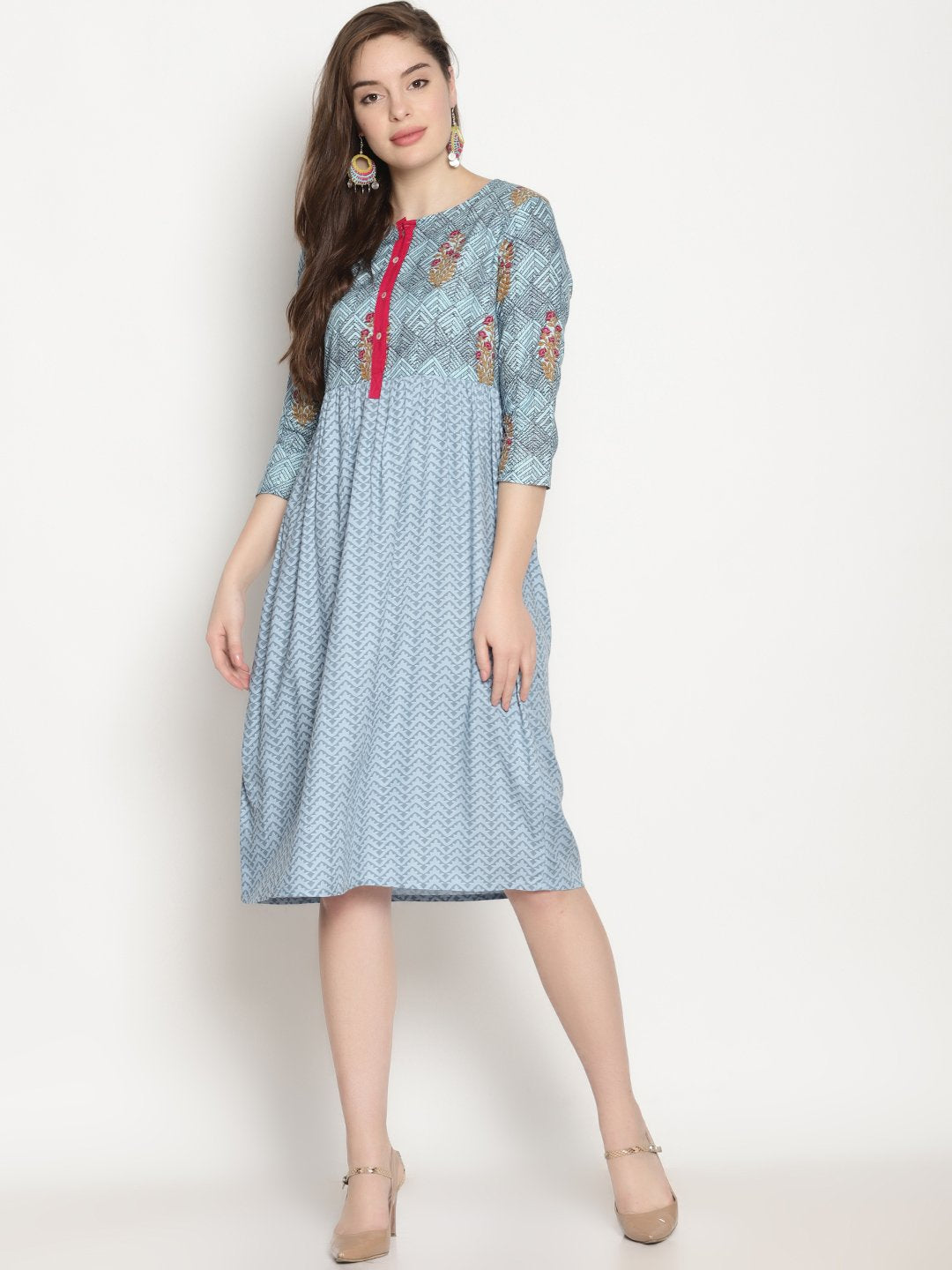 Blue Printed Dress | Untung