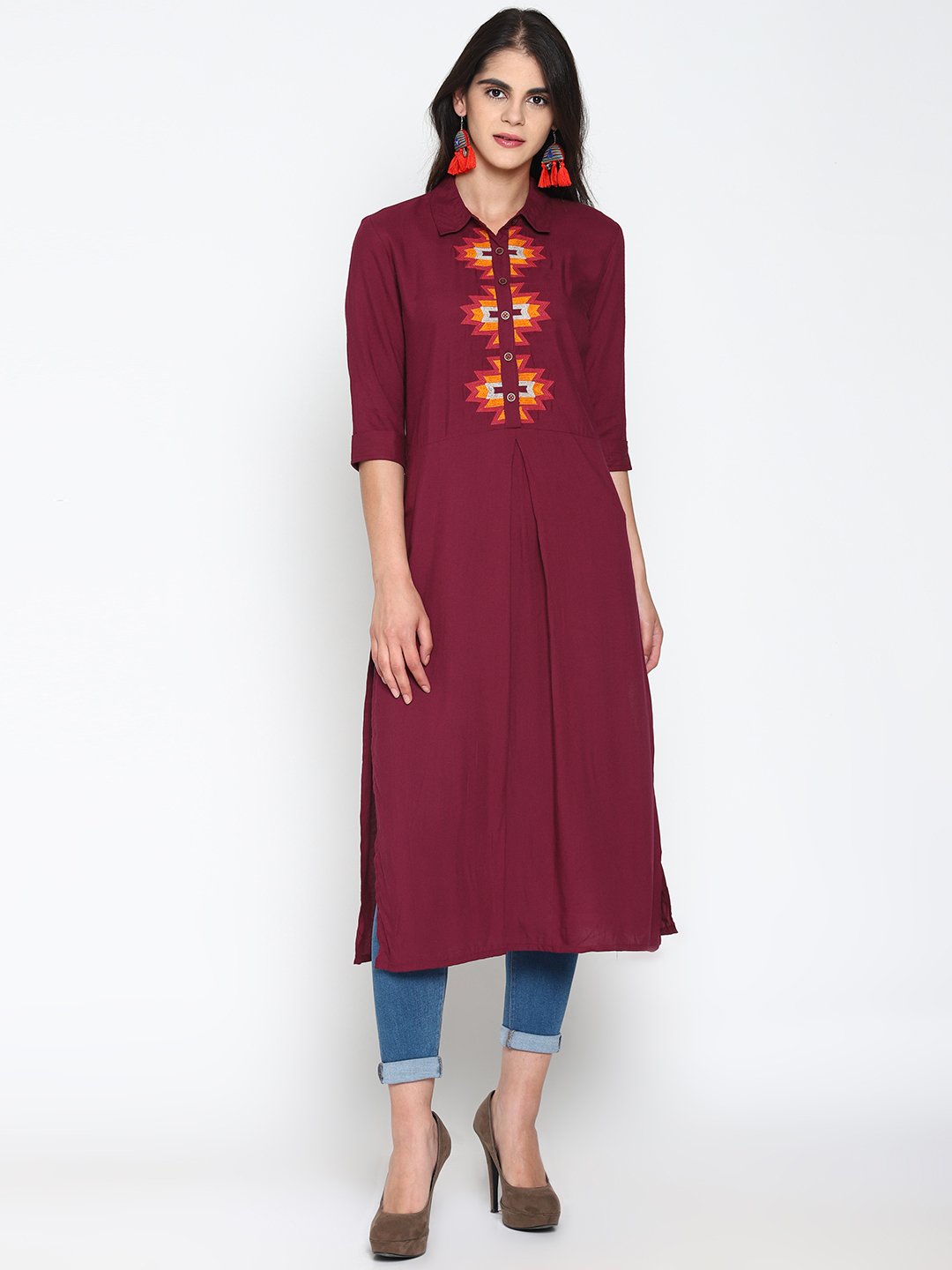 Maroon Embroidered Shirt Kurta | Untung