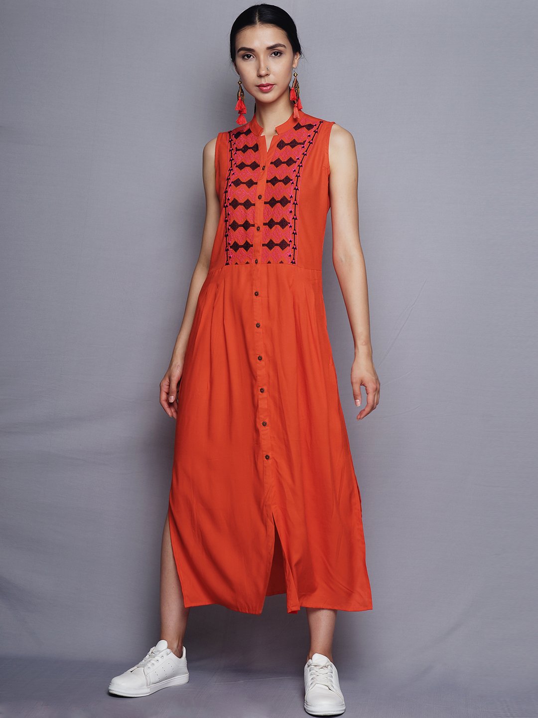 Orange Front Open Dress | Untung