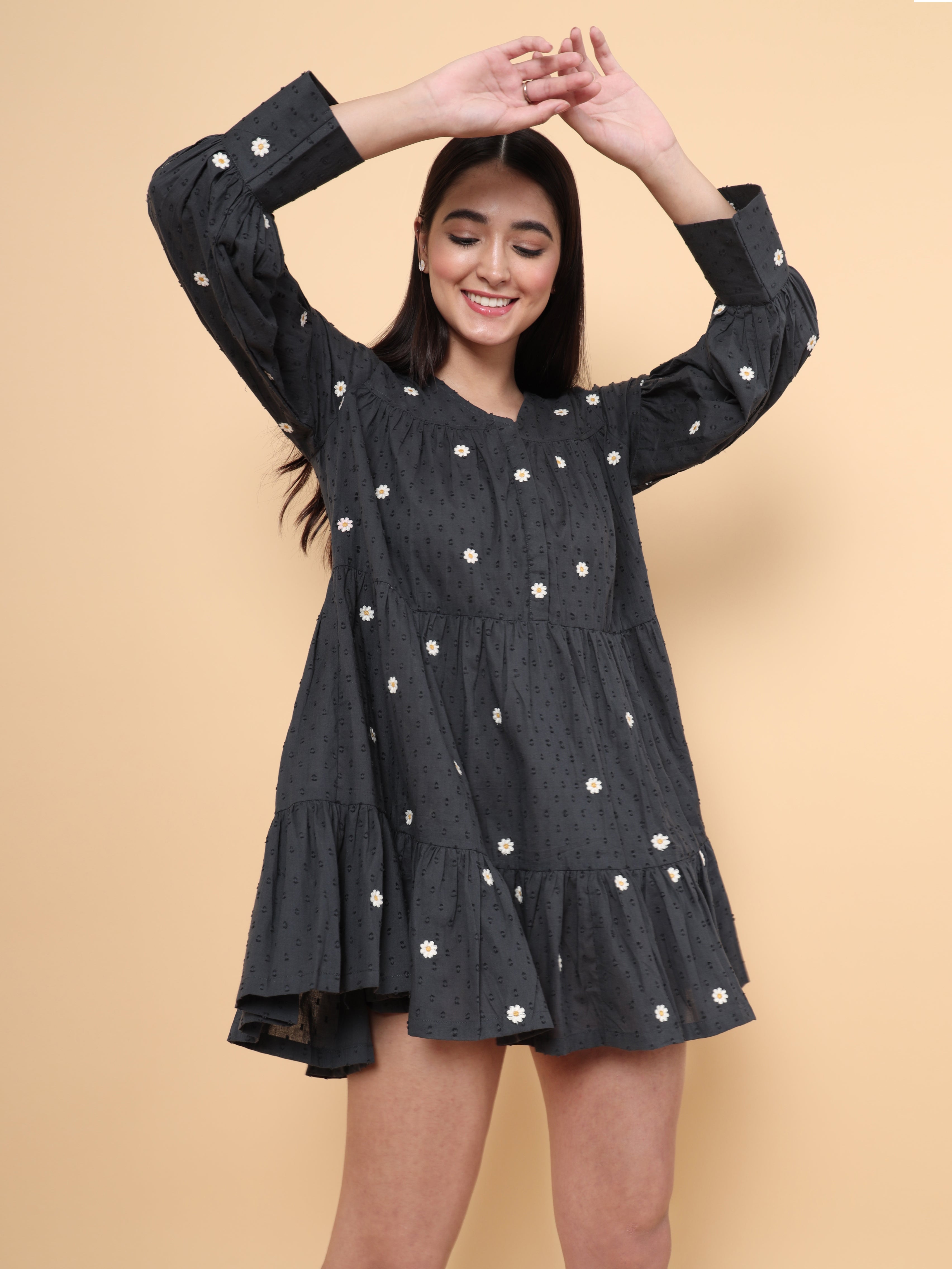 Daisy Dress | Grey All Over Embroidered Dress | Untung Daisy Dress | Grey All Over Embroidered Dress | Untung