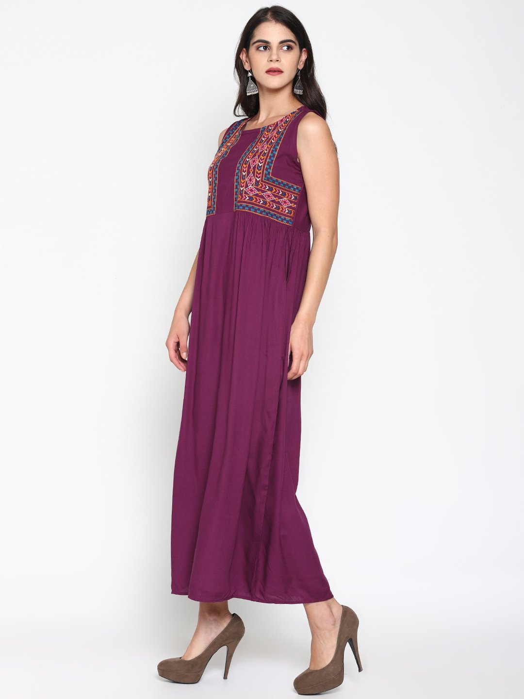 Purple Embroidered Maxi Dress | Untung