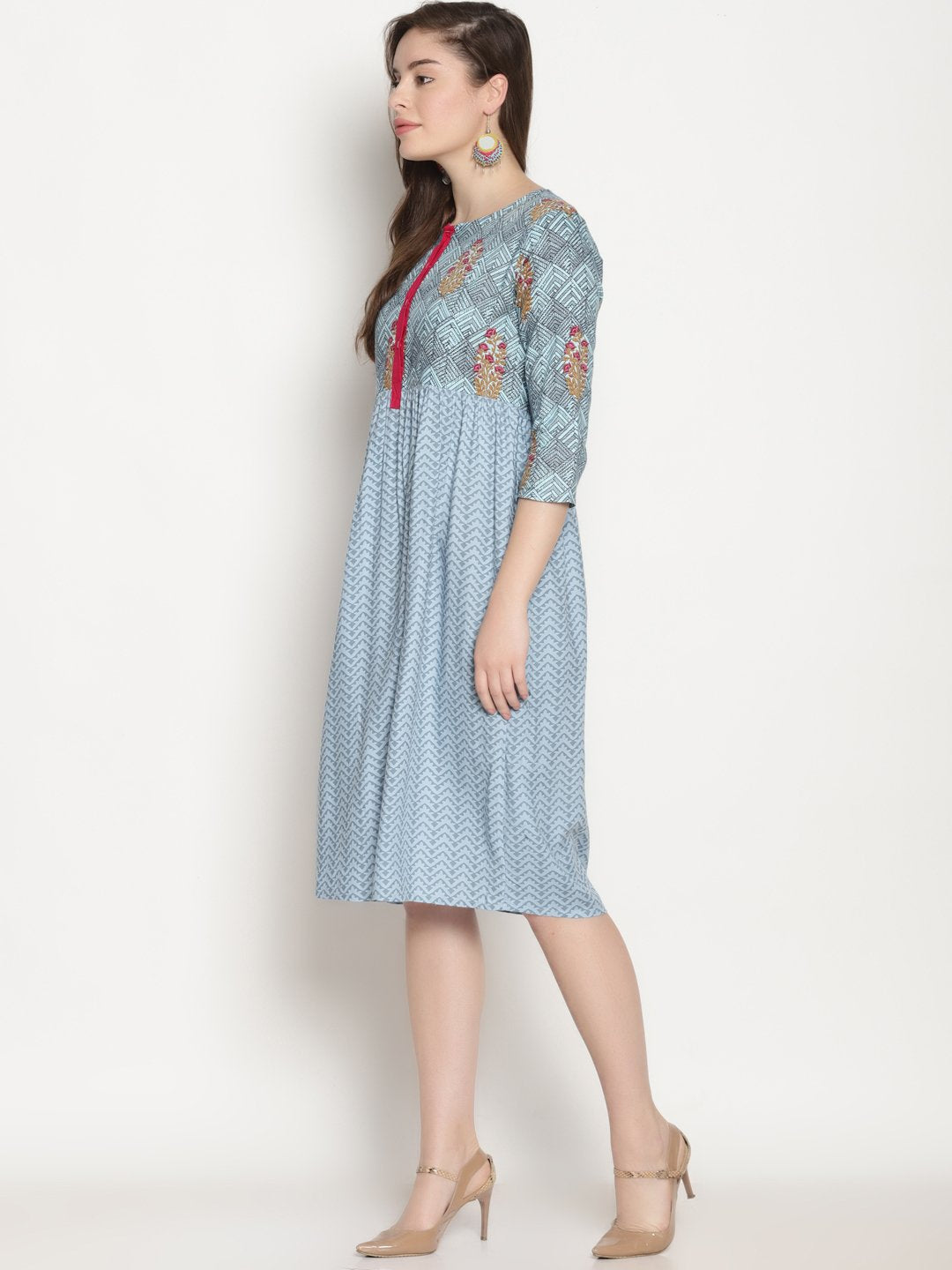 Blue Printed Dress | Untung