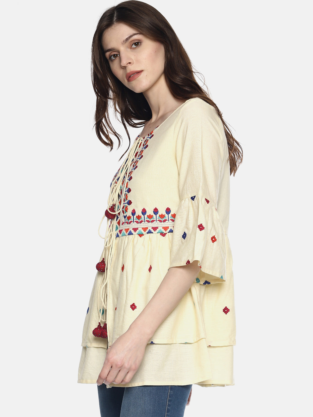 Off White Organic Cotton Shrug With Embroidery | Untung