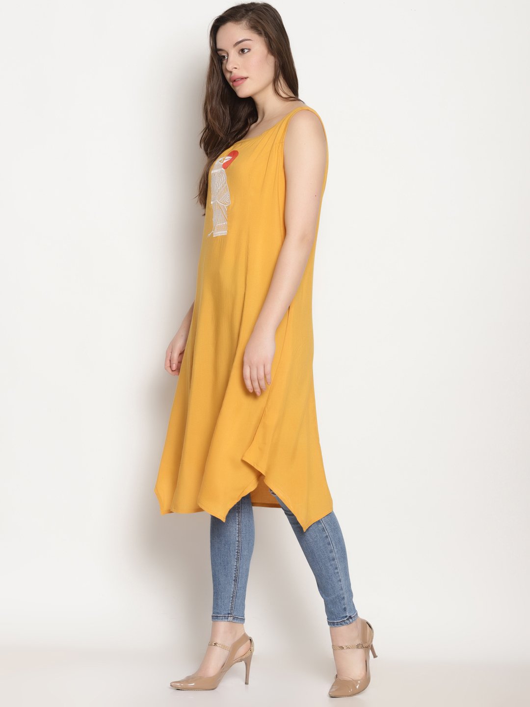 Yellow Embroidered Asymmetrical Kurta | Untung