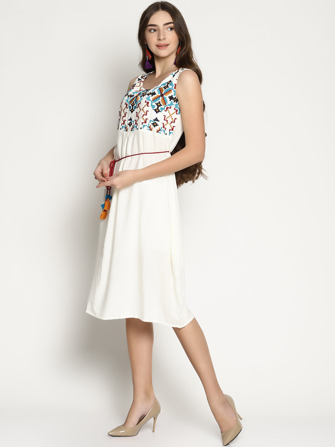 White Embroidered Dress With Tie Ups | Untung