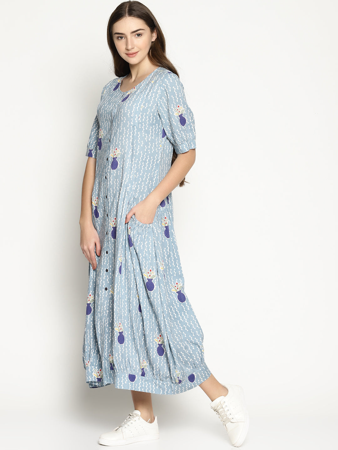 Grey Vase Printed Jhabla Dress | Untung