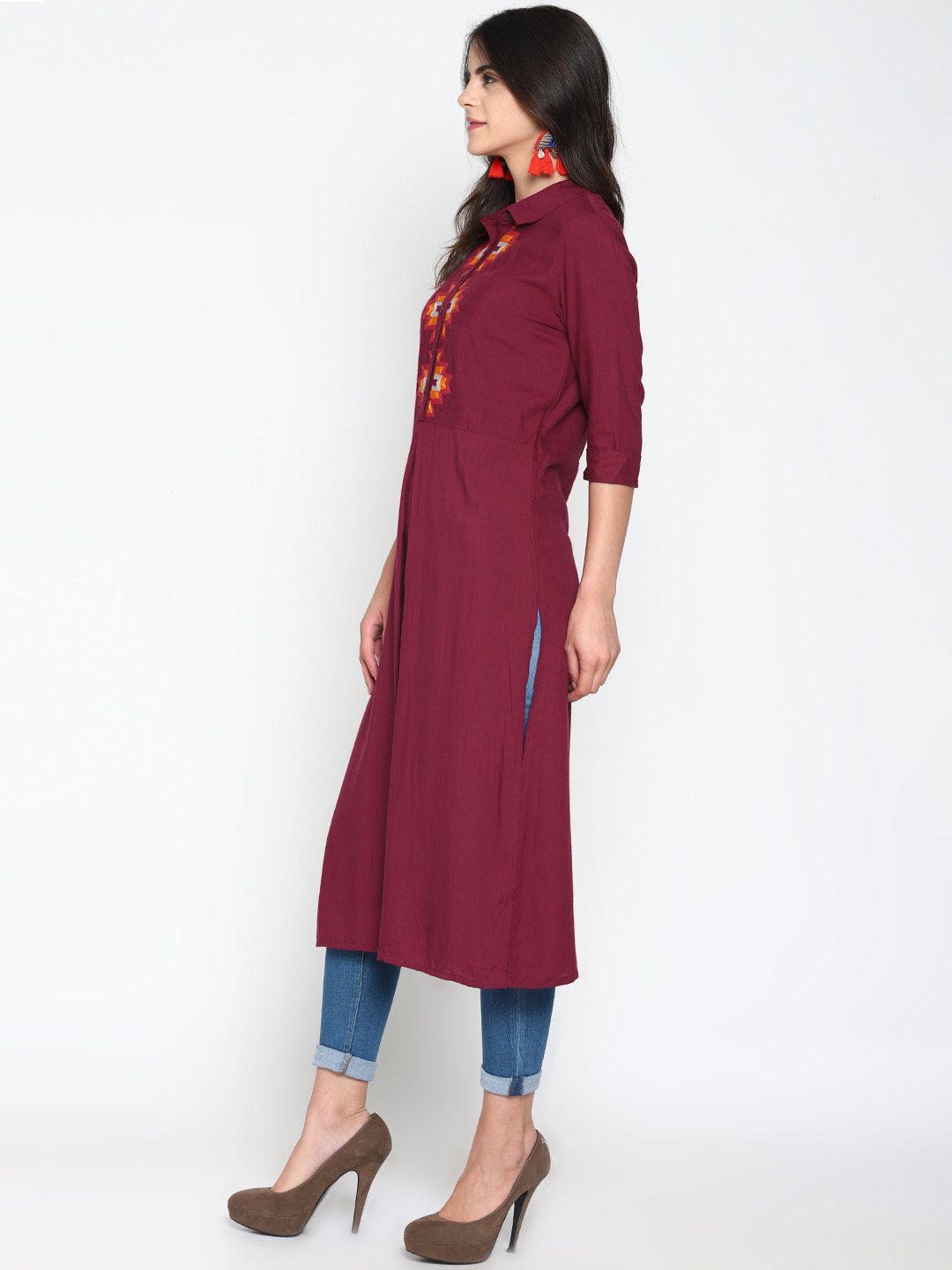 Maroon Embroidered Shirt Kurta | Untung