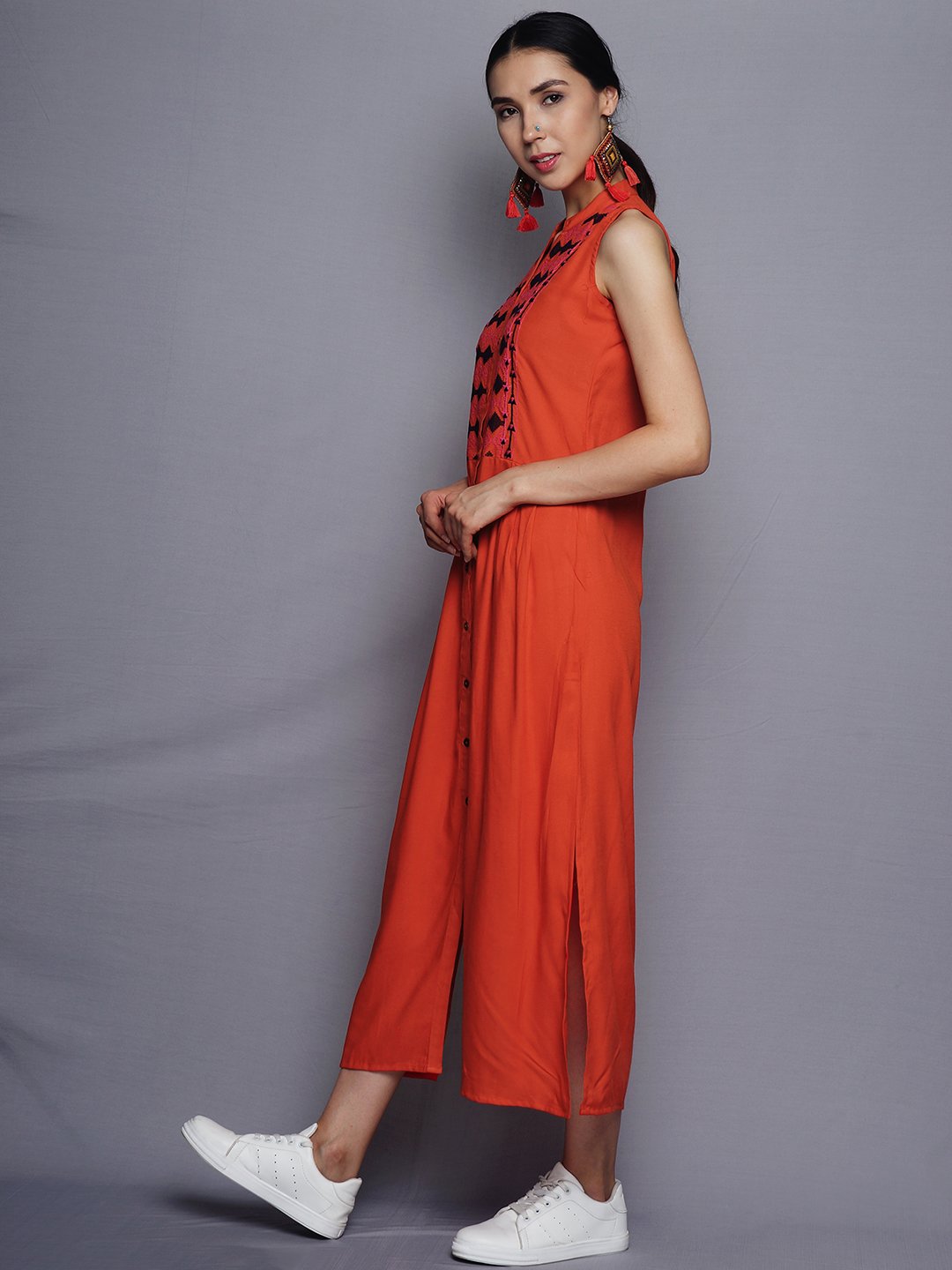 Orange Front Open Dress | Untung