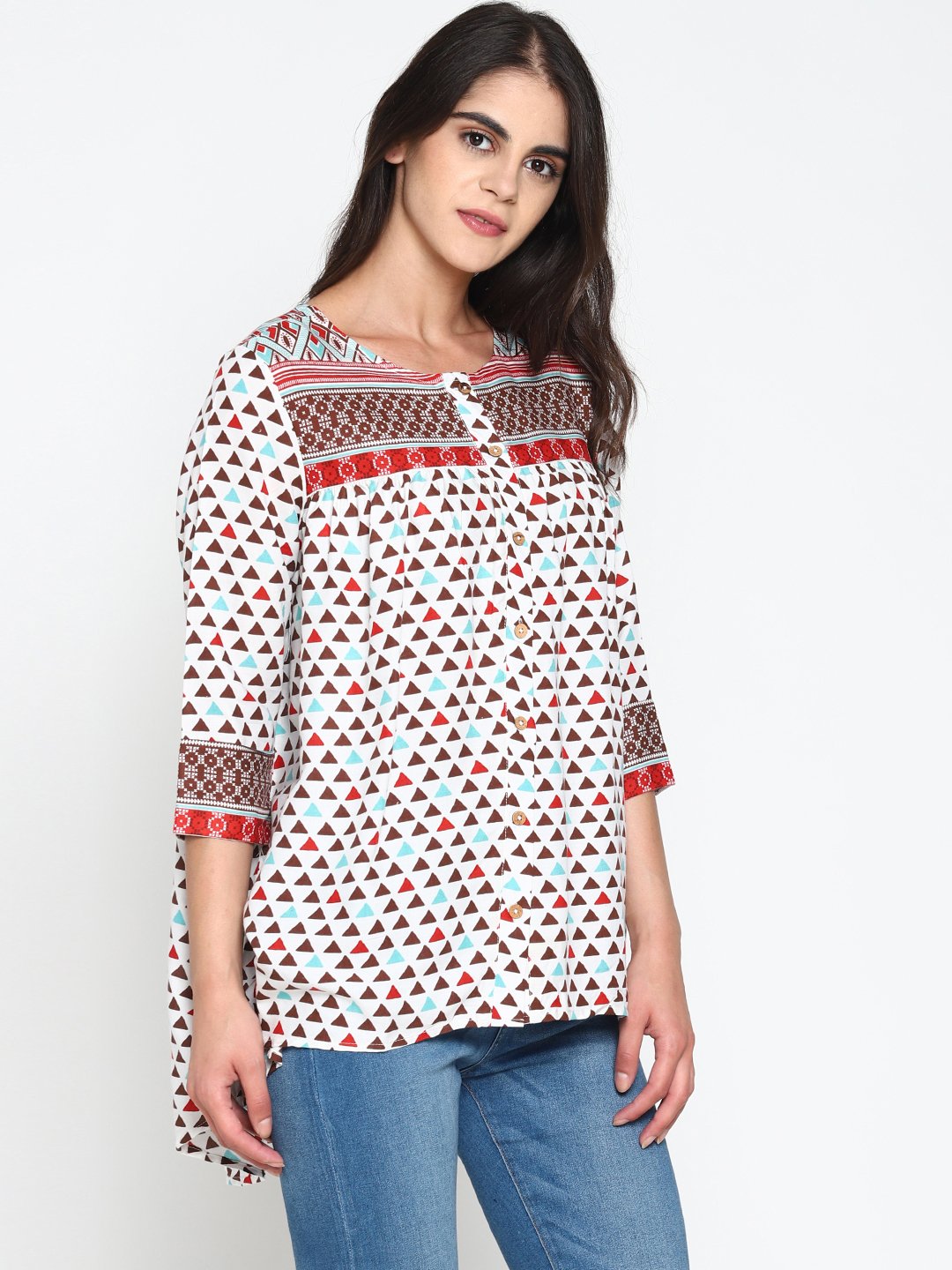 White Printed Front Open Top | Untung