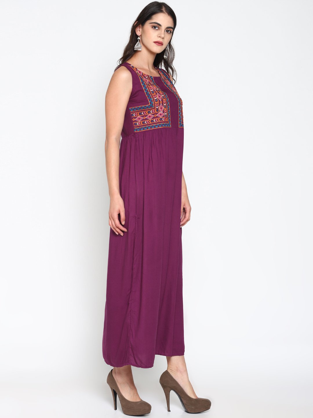 Purple Embroidered Maxi Dress | Untung