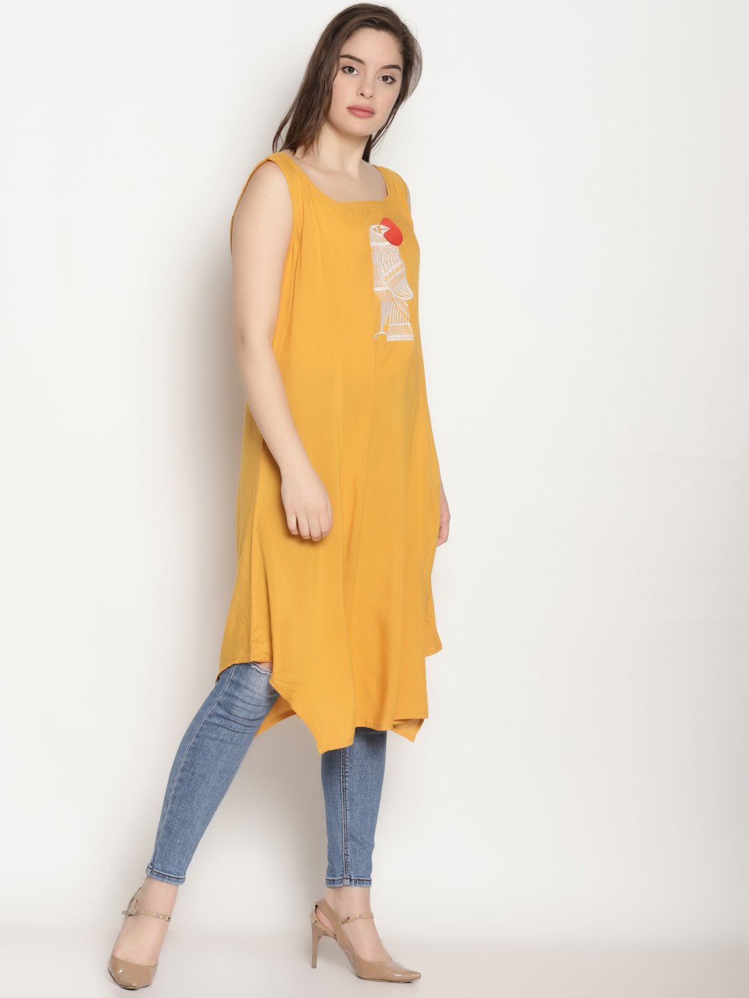 Yellow Embroidered Asymmetrical Kurta | Untung