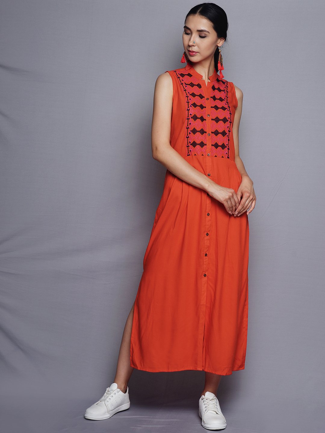 Orange Front Open Dress | Untung