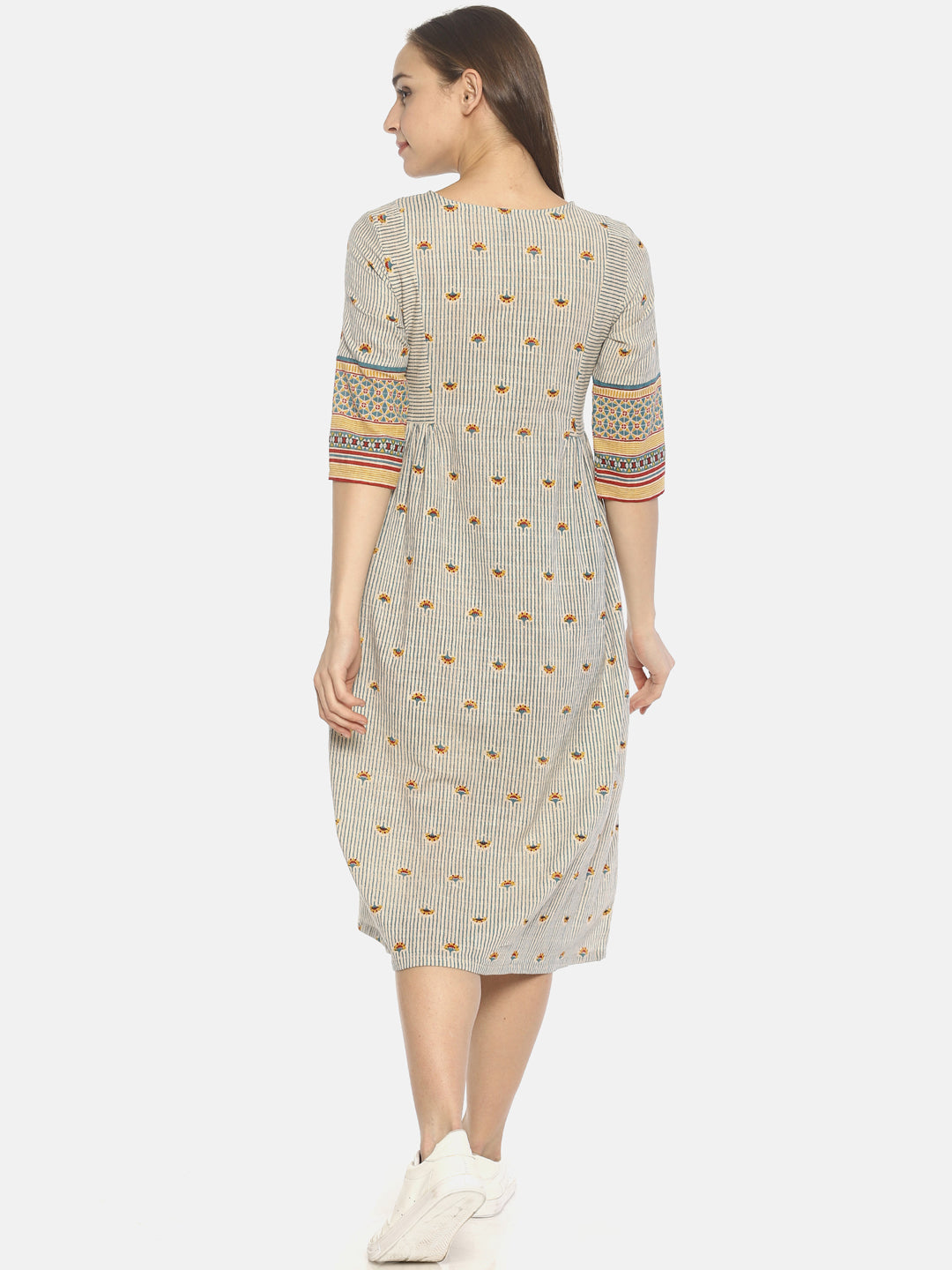 Off White Block Printed Front Open Dress | Untung