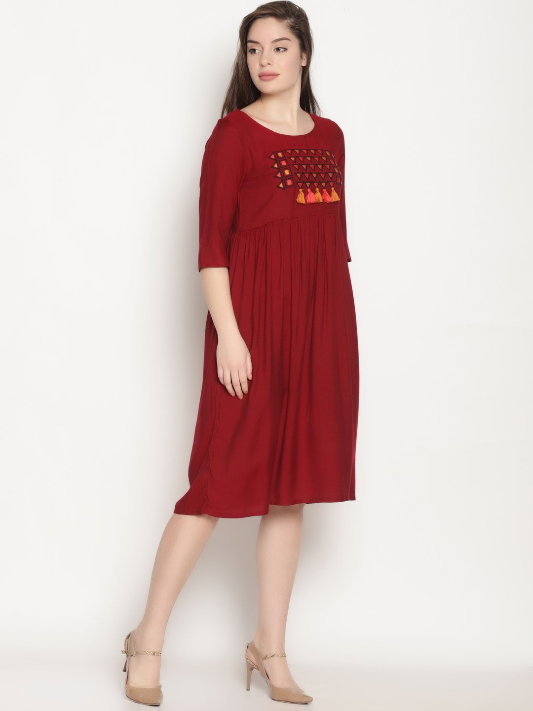Maroon Embroidered Shift Dress | Untung