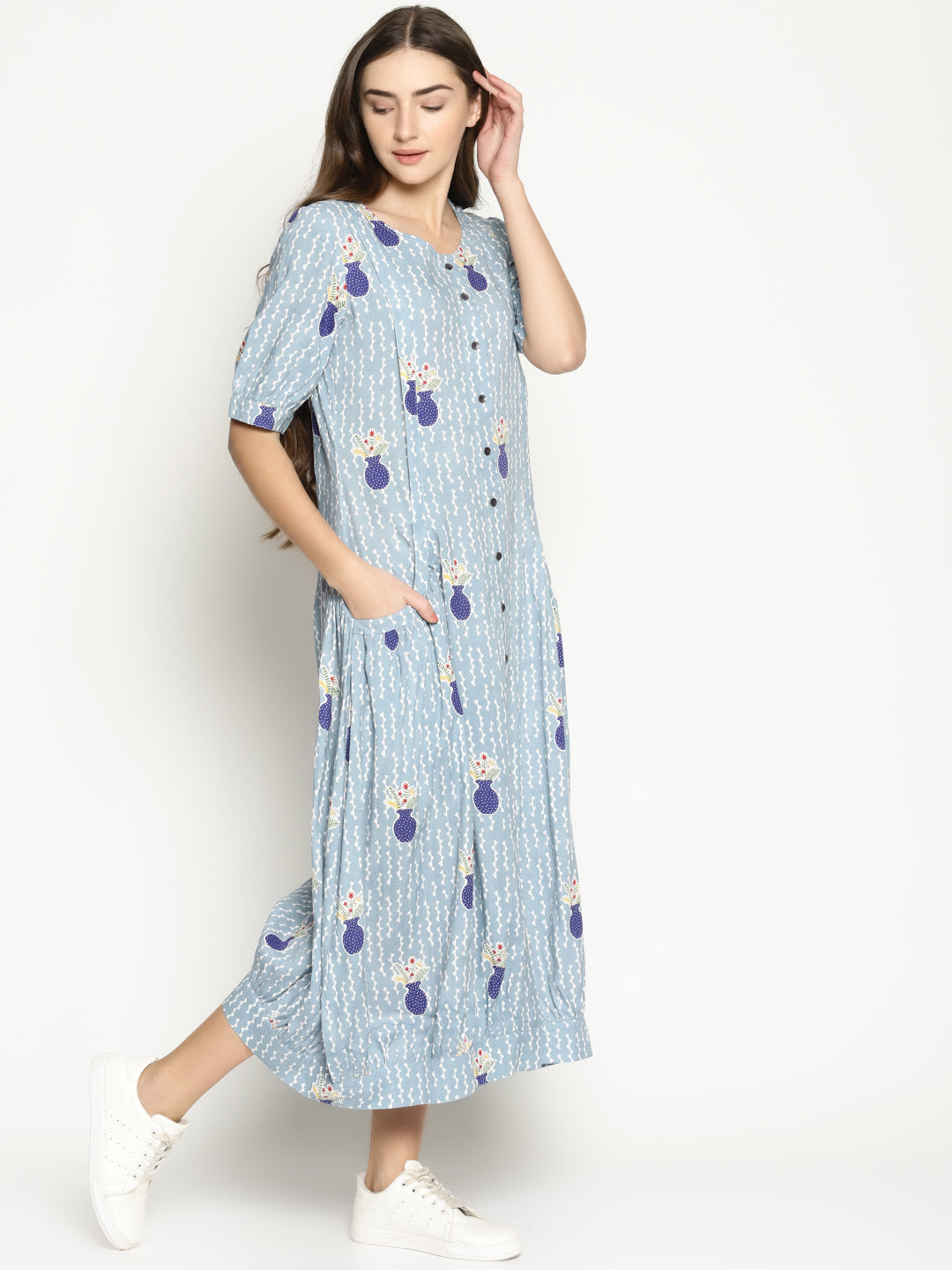 Grey Vase Printed Jhabla Dress | Untung