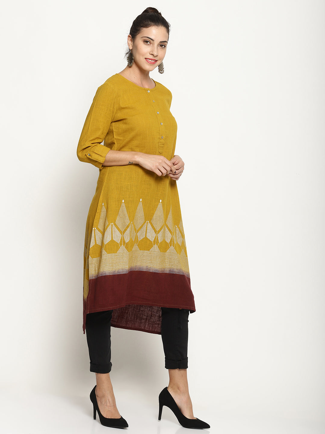 Yellow Dip Dye Kurta With Khadi Print | Untung