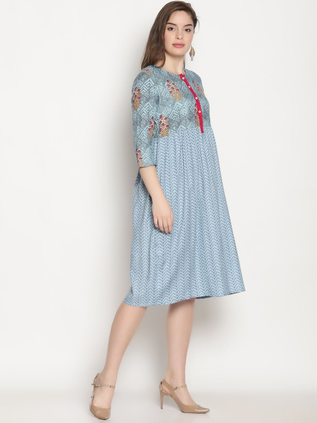 Blue Printed Dress | Untung