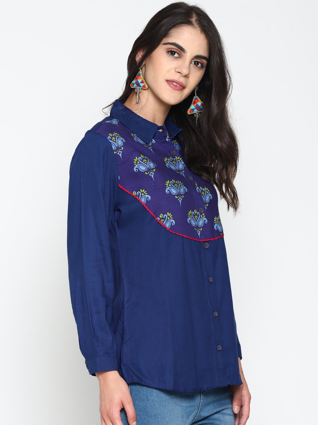 Blue Navy Blue Shirt With Printed Yoke | Untung