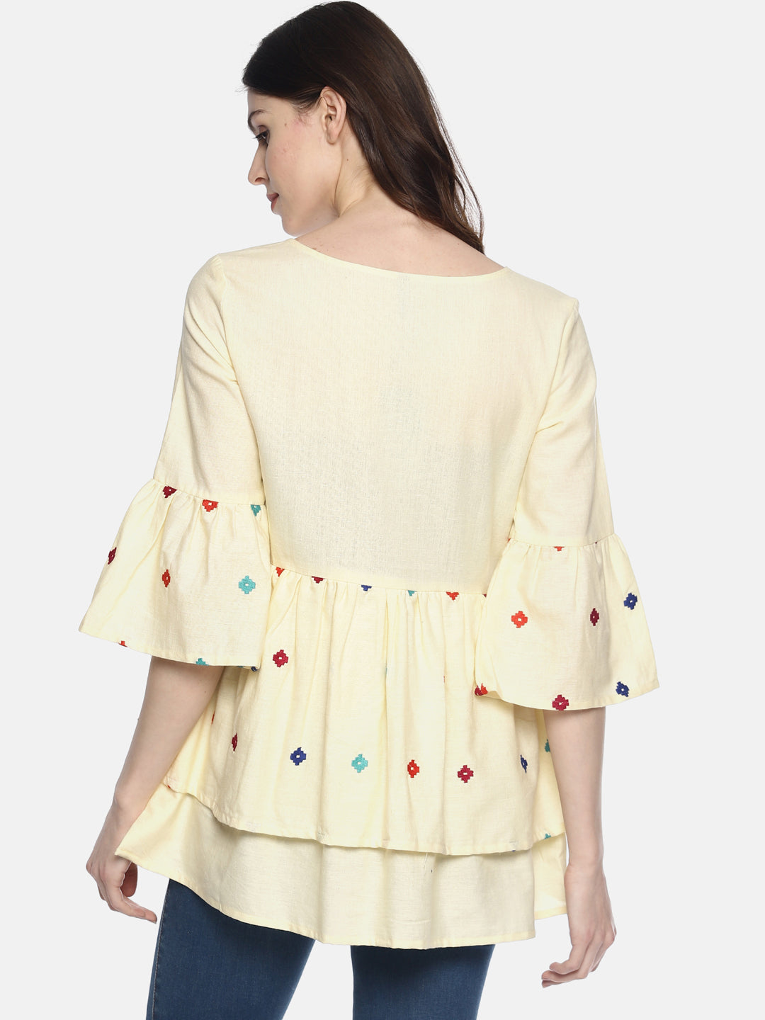 Off White Organic Cotton Shrug With Embroidery | Untung