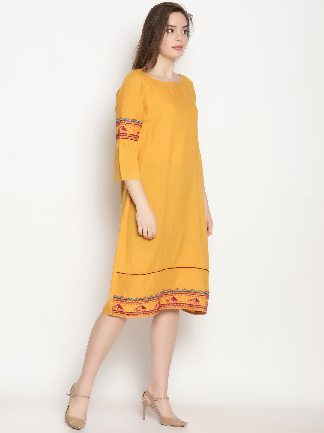Yellow Embroidered Dress | Untung