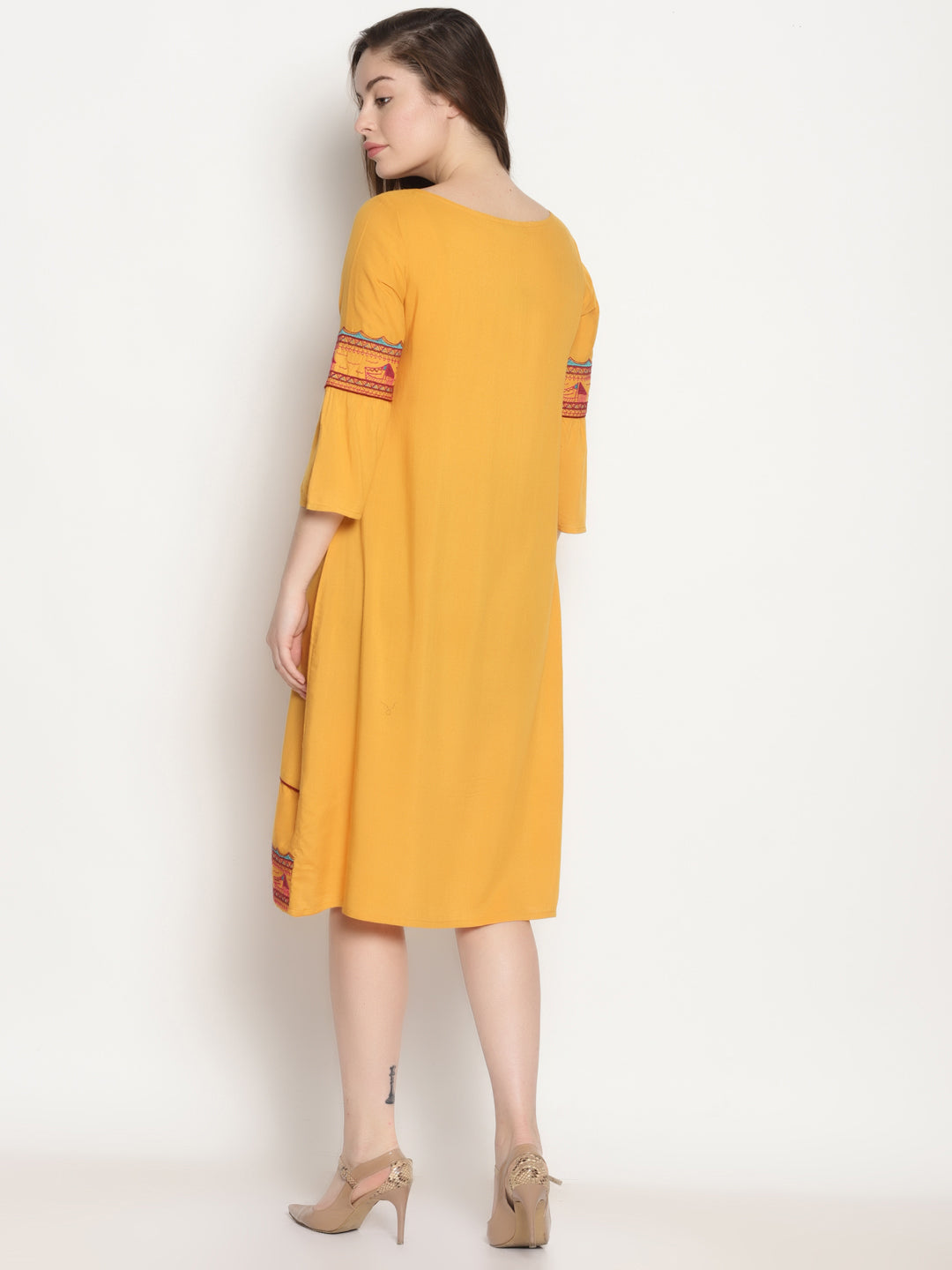 Yellow Embroidered Dress | Untung