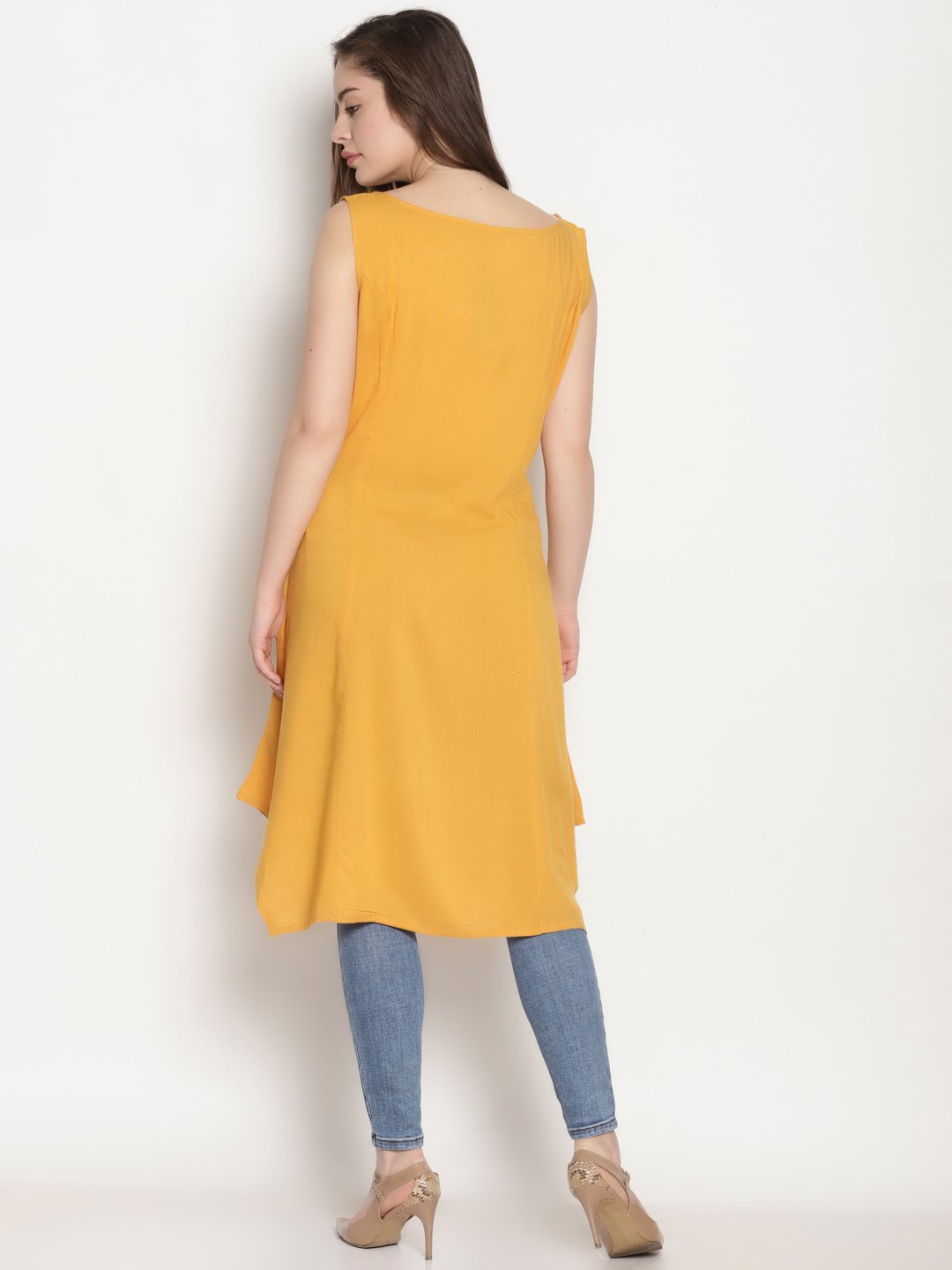 Yellow Embroidered Asymmetrical Kurta | Untung