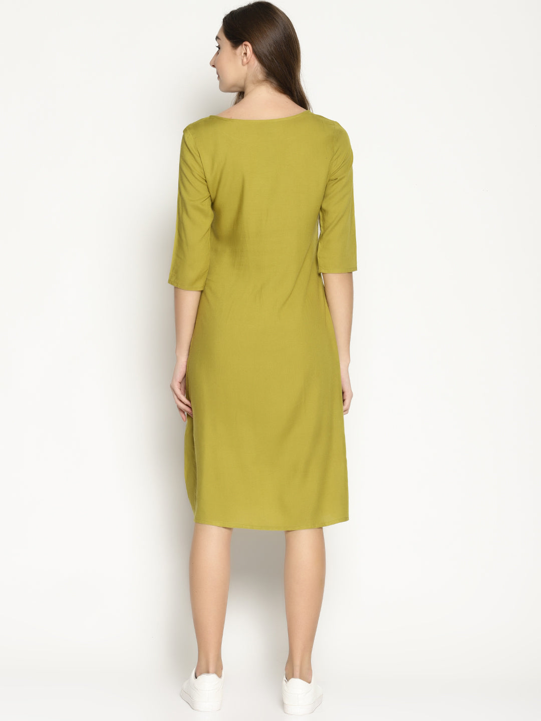 Khaki Shift Dress With Embroidery | Untung